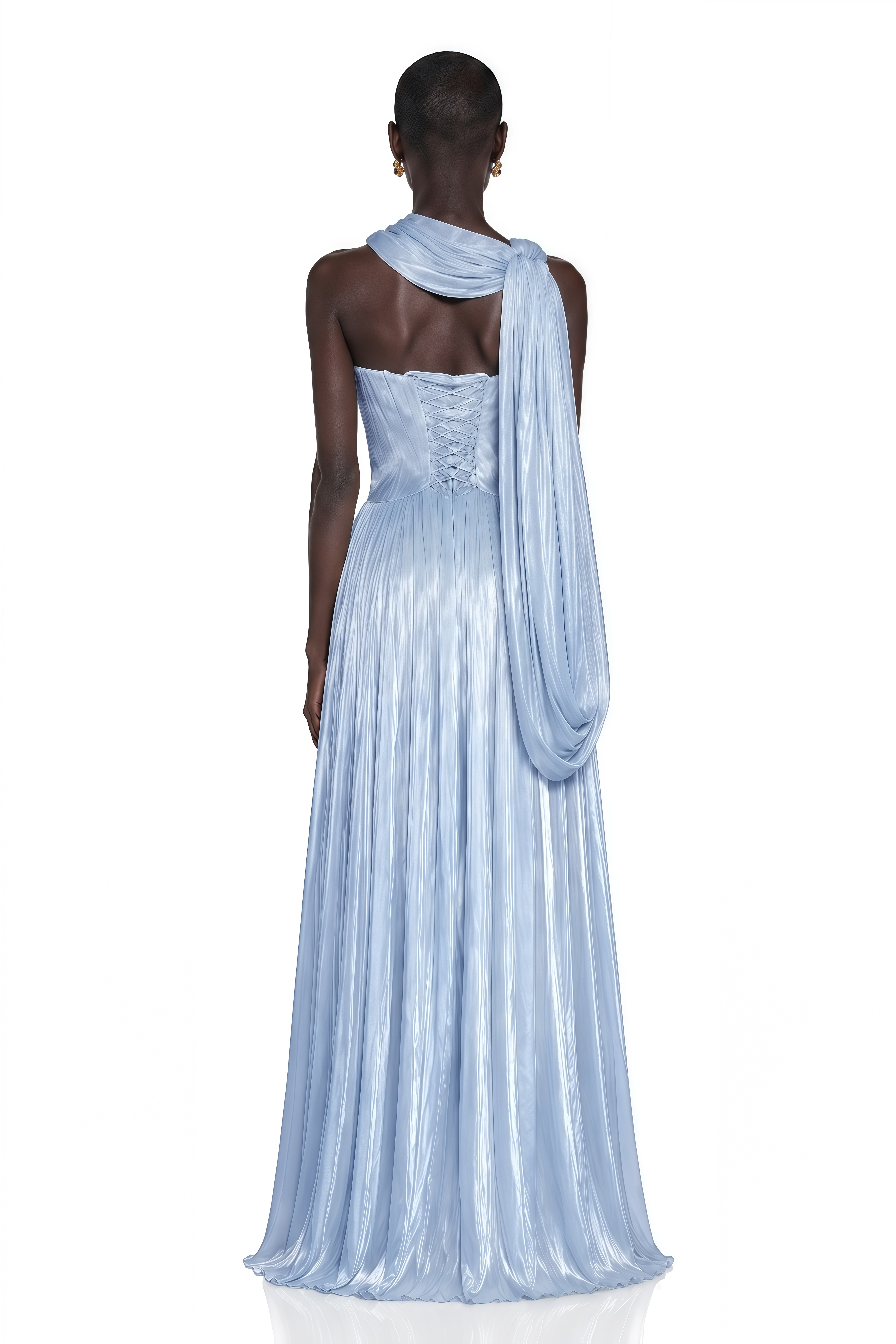 Chiara Blue Asymmetrical Pleated Maxi Dress