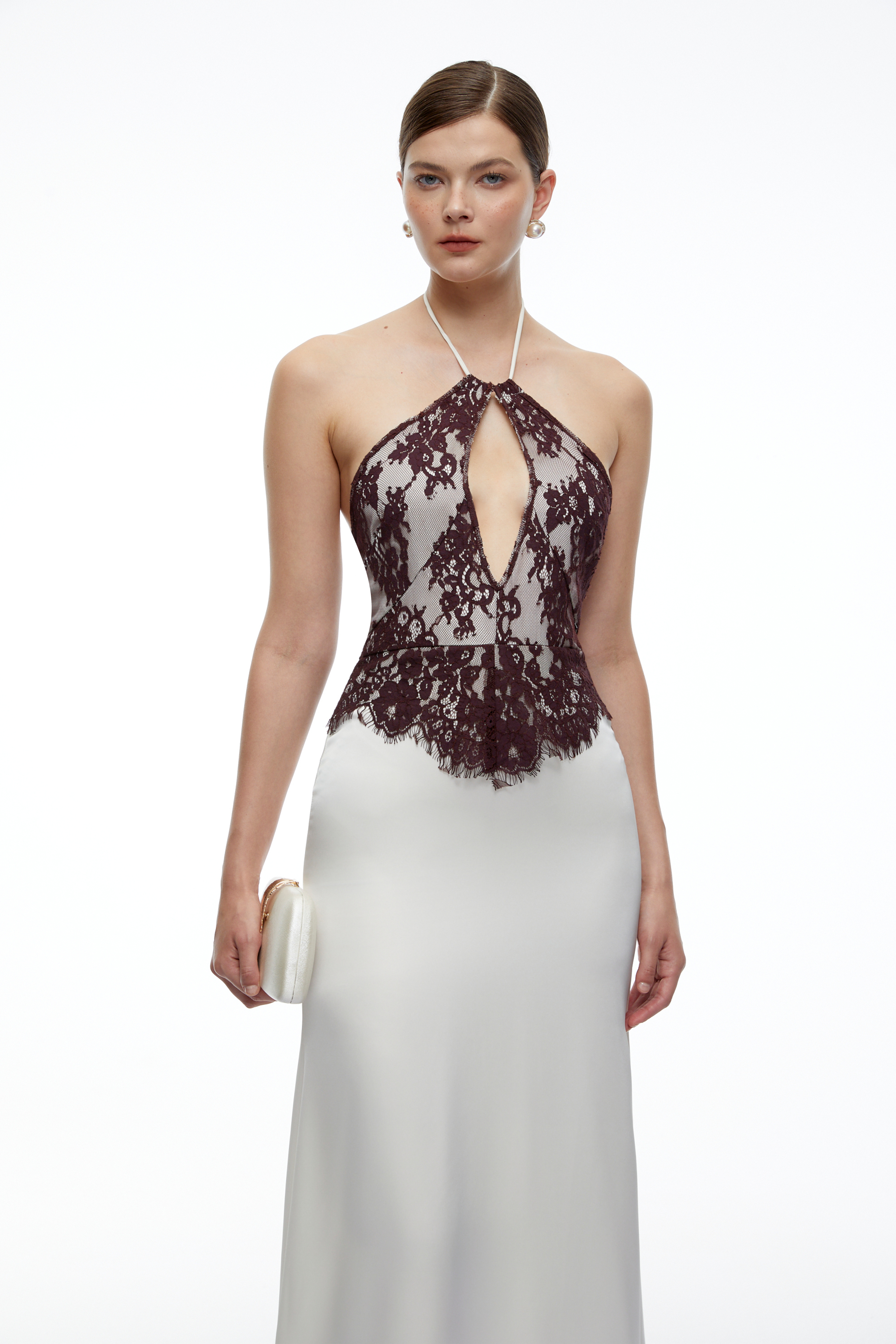Chloe Ivory Halterneck Color-Block Maxi Dress