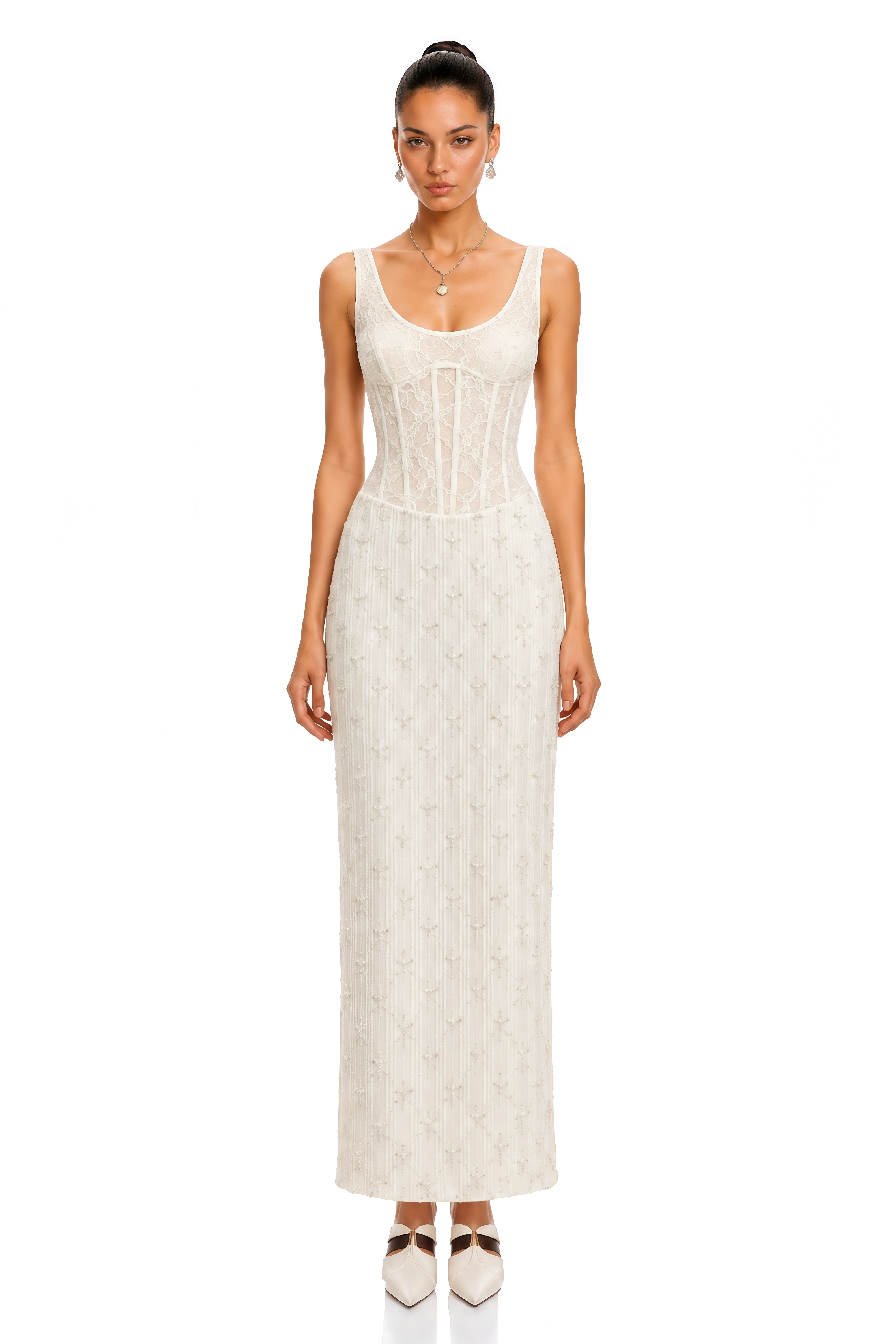 Ciella Ivory Lace Corset Floral Maxi Dress