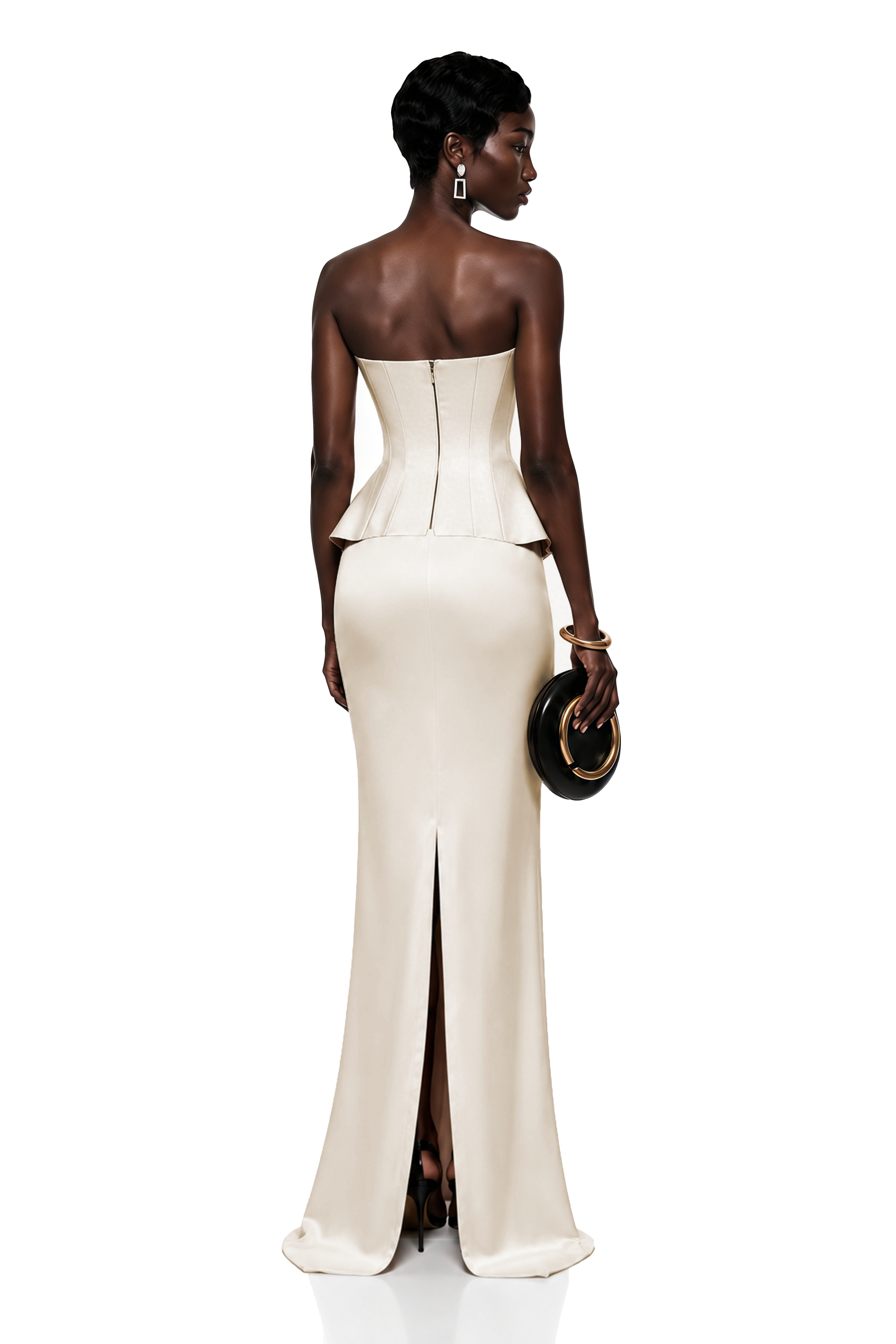Clara White Corset Top & Skirt Set With Cape
