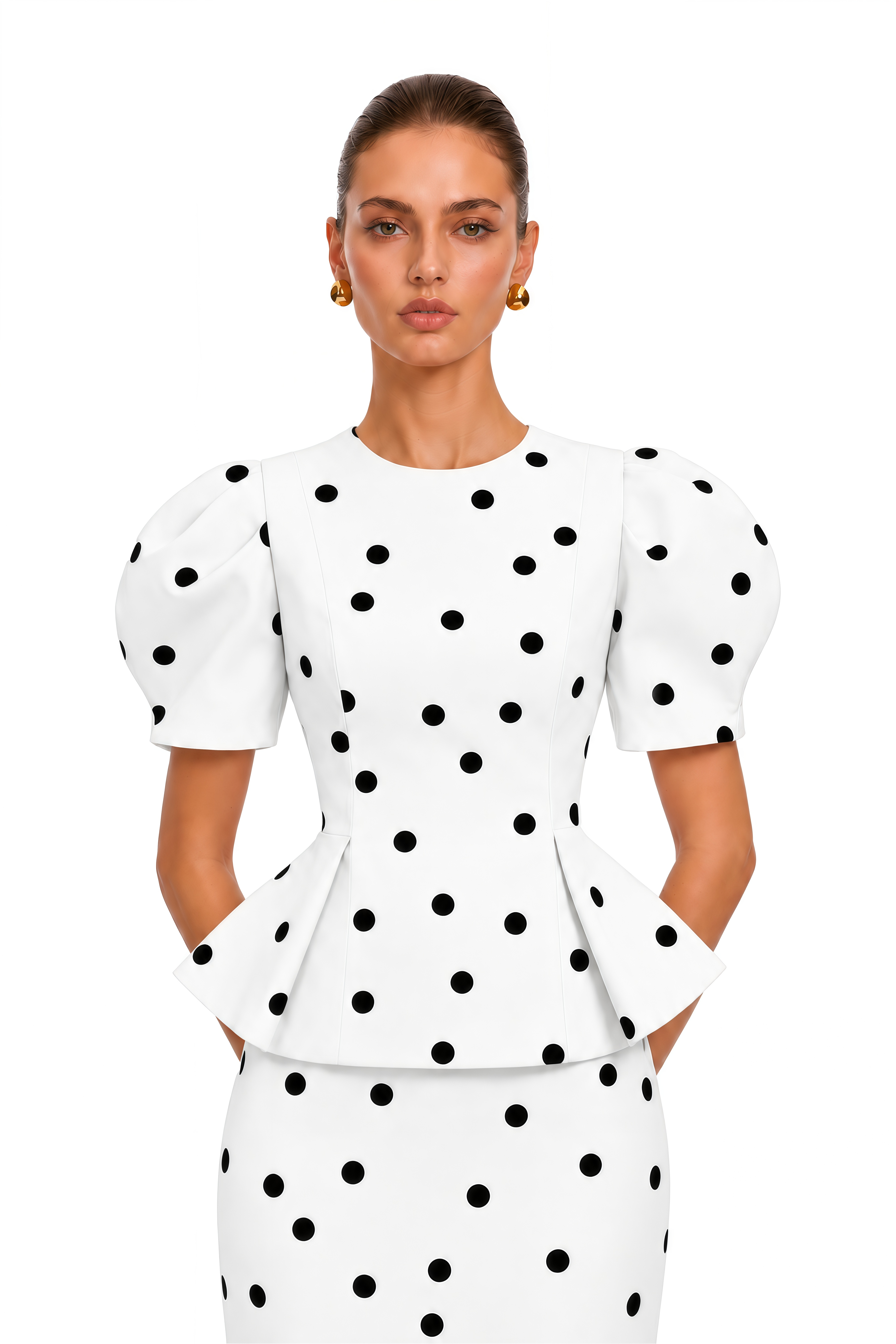 Clarice White Polka Dot Peplum Blouse & Maxi Skirt Set