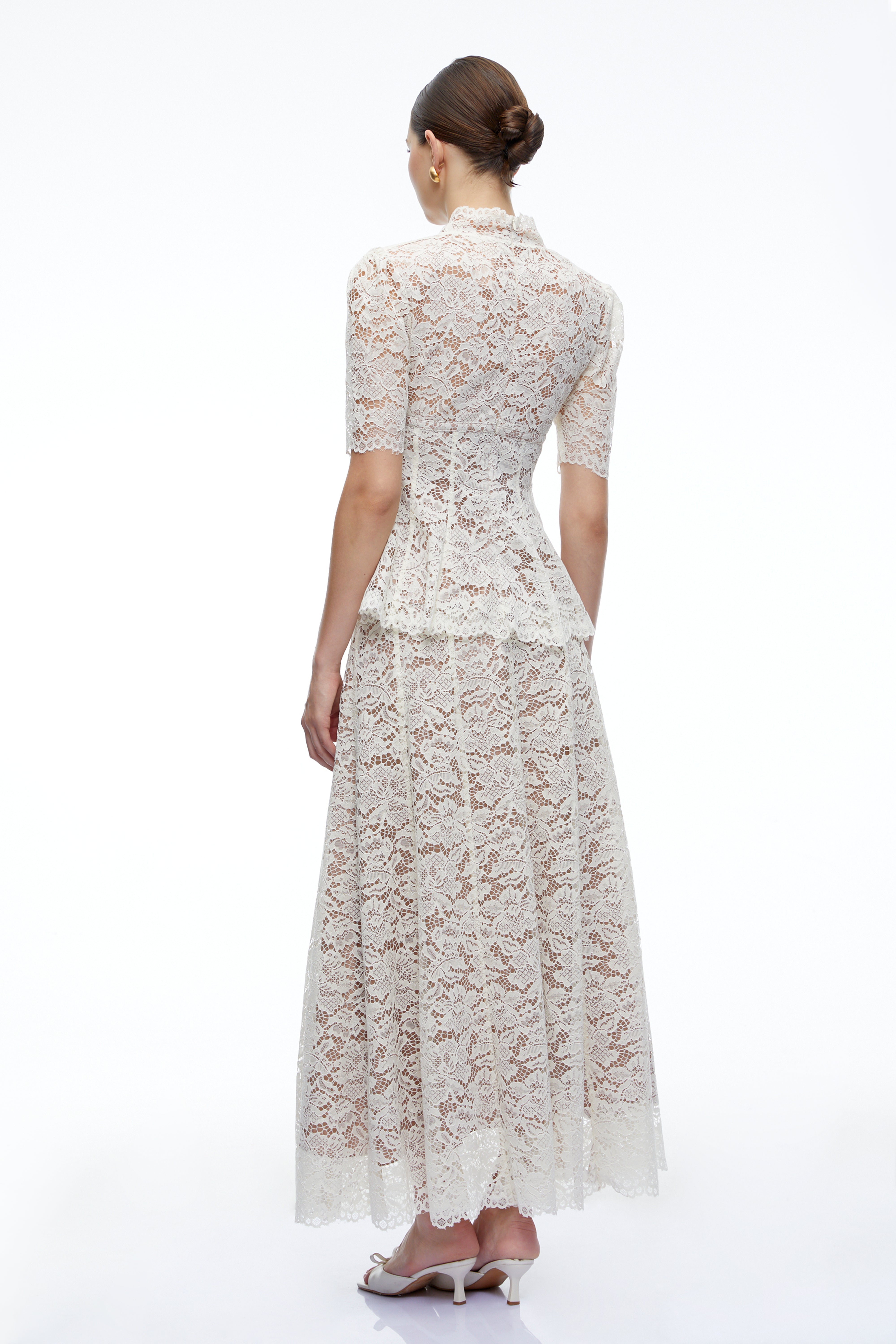 Clarimond White Lace Peplum Top & Maxi Skirt Set