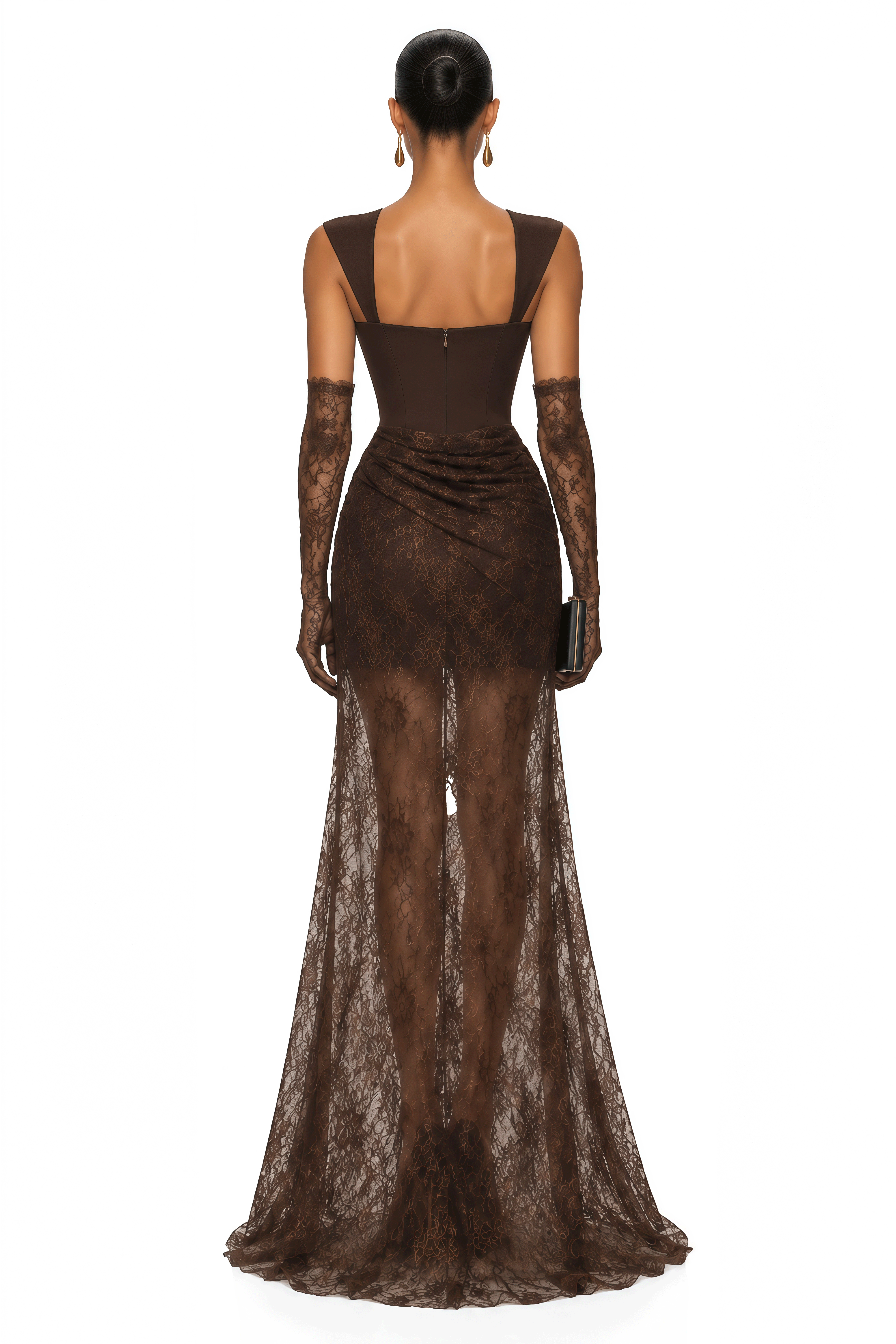 Clarisse Chocolate Brown Lace Panel Maxi Dress