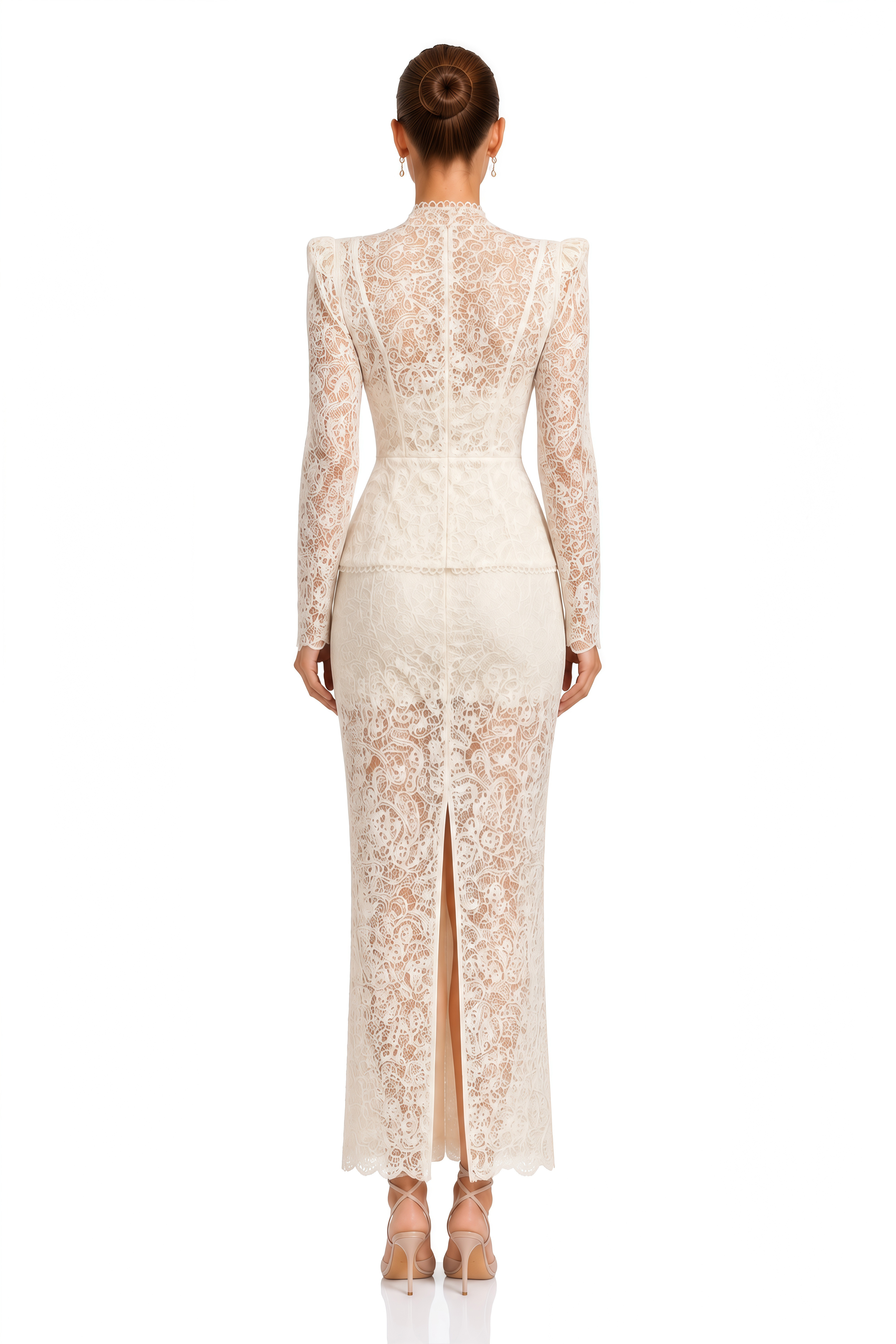 Clarisse Ivory Lace Peplum Blouse & Maxi Skirt Set