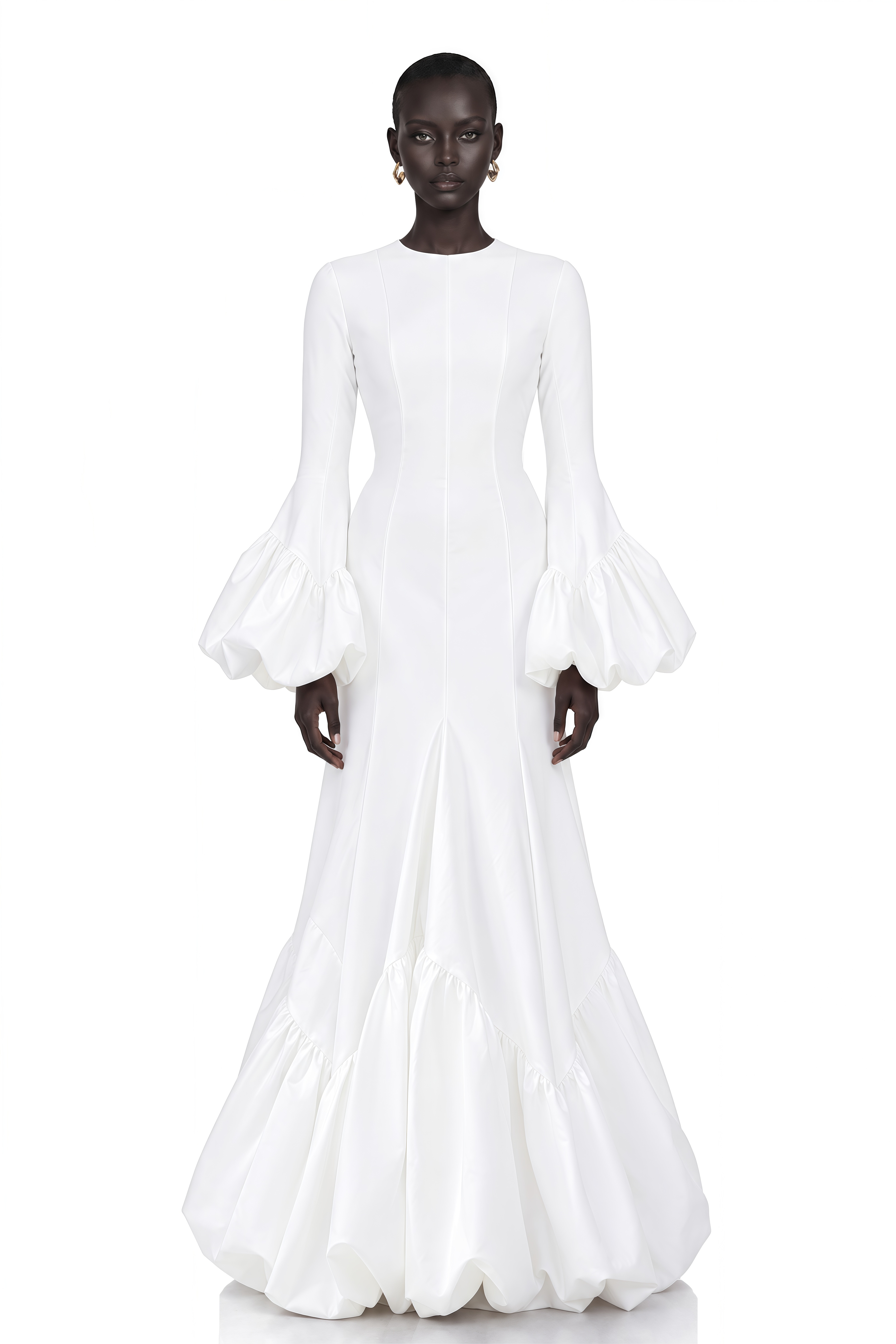 Clemency White Bell Sleeve Ruffle Hem Maxi Dress