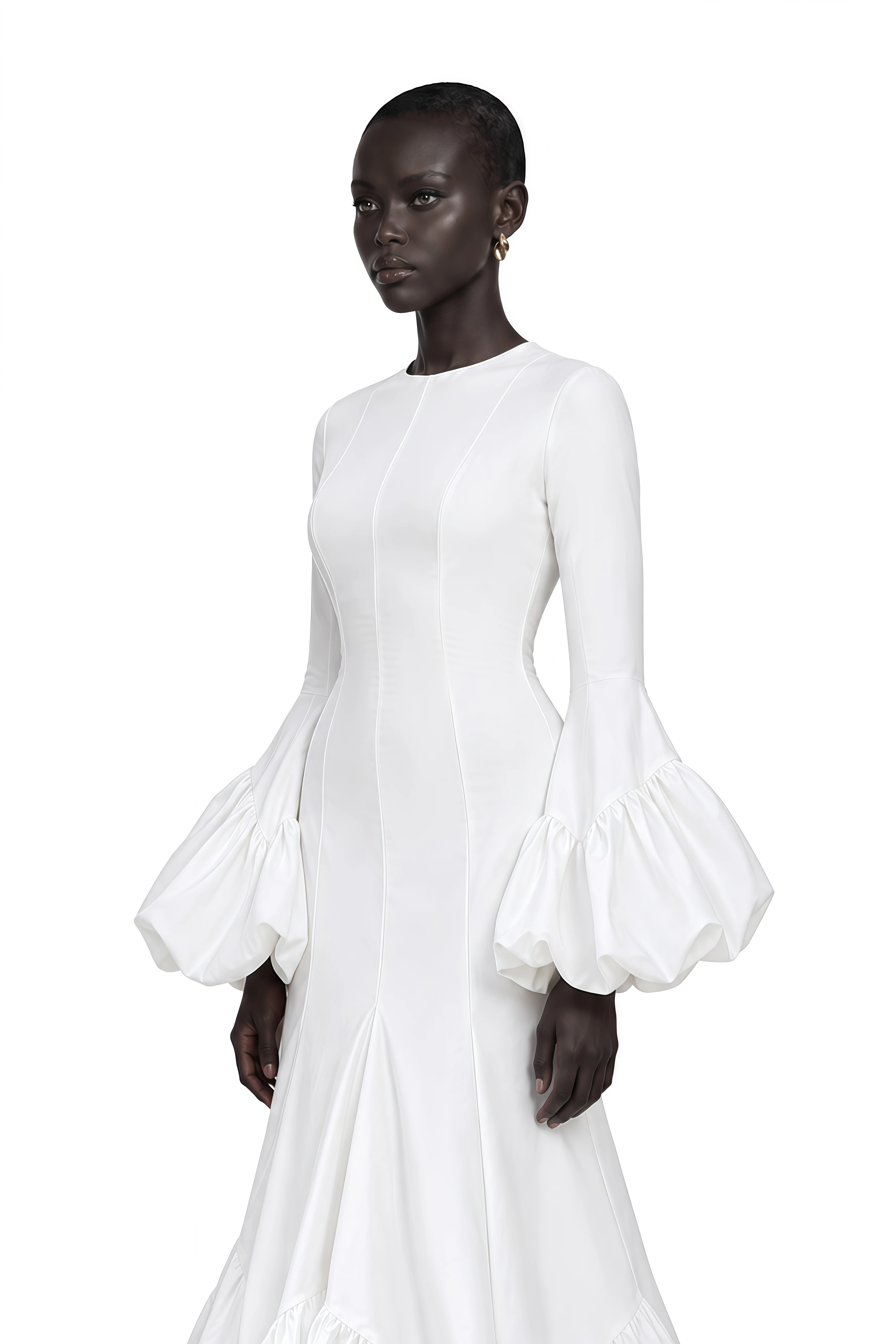 Clemency White Bell Sleeve Ruffle Hem Maxi Dress