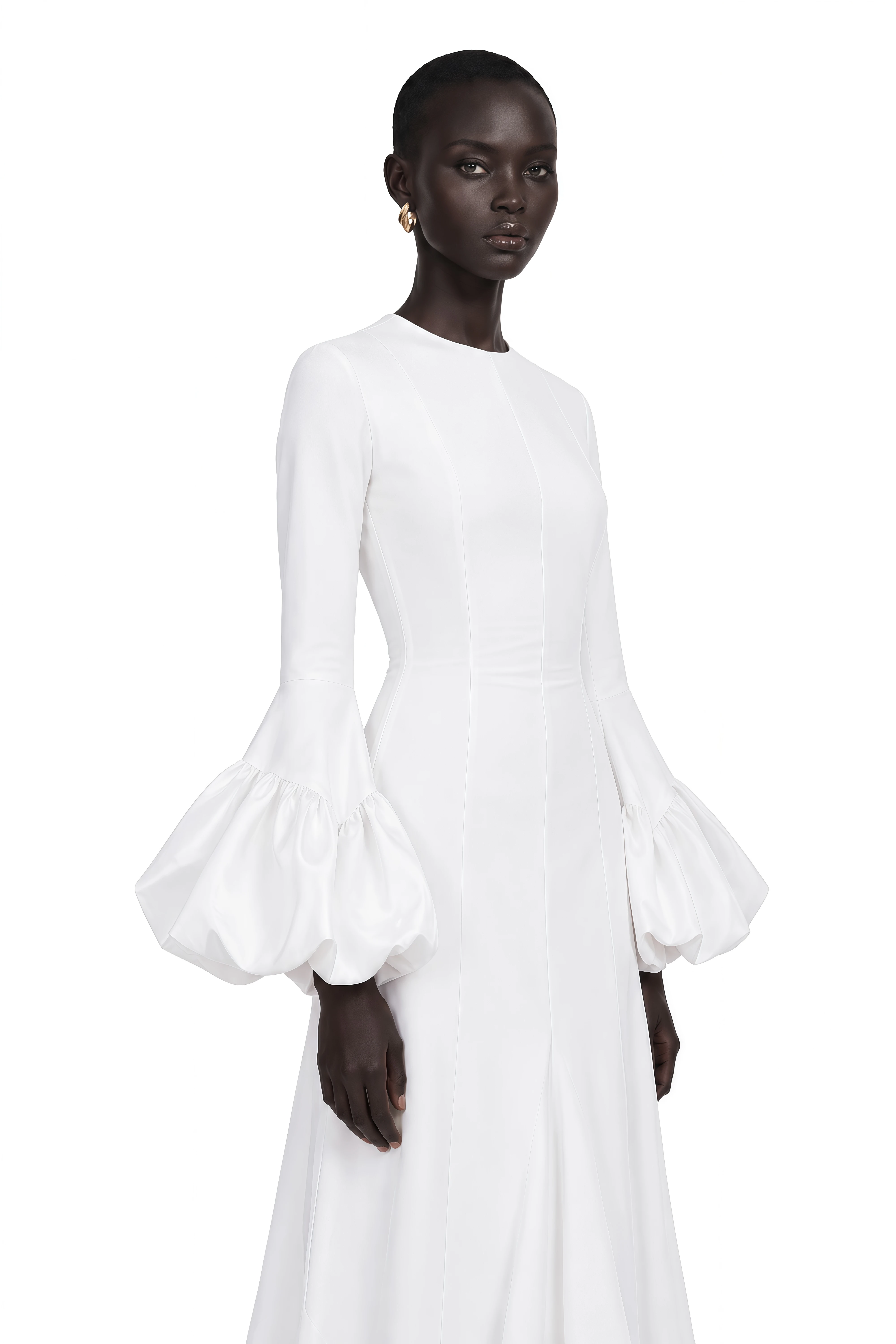 Clemency White Bell Sleeve Ruffle Hem Maxi Dress