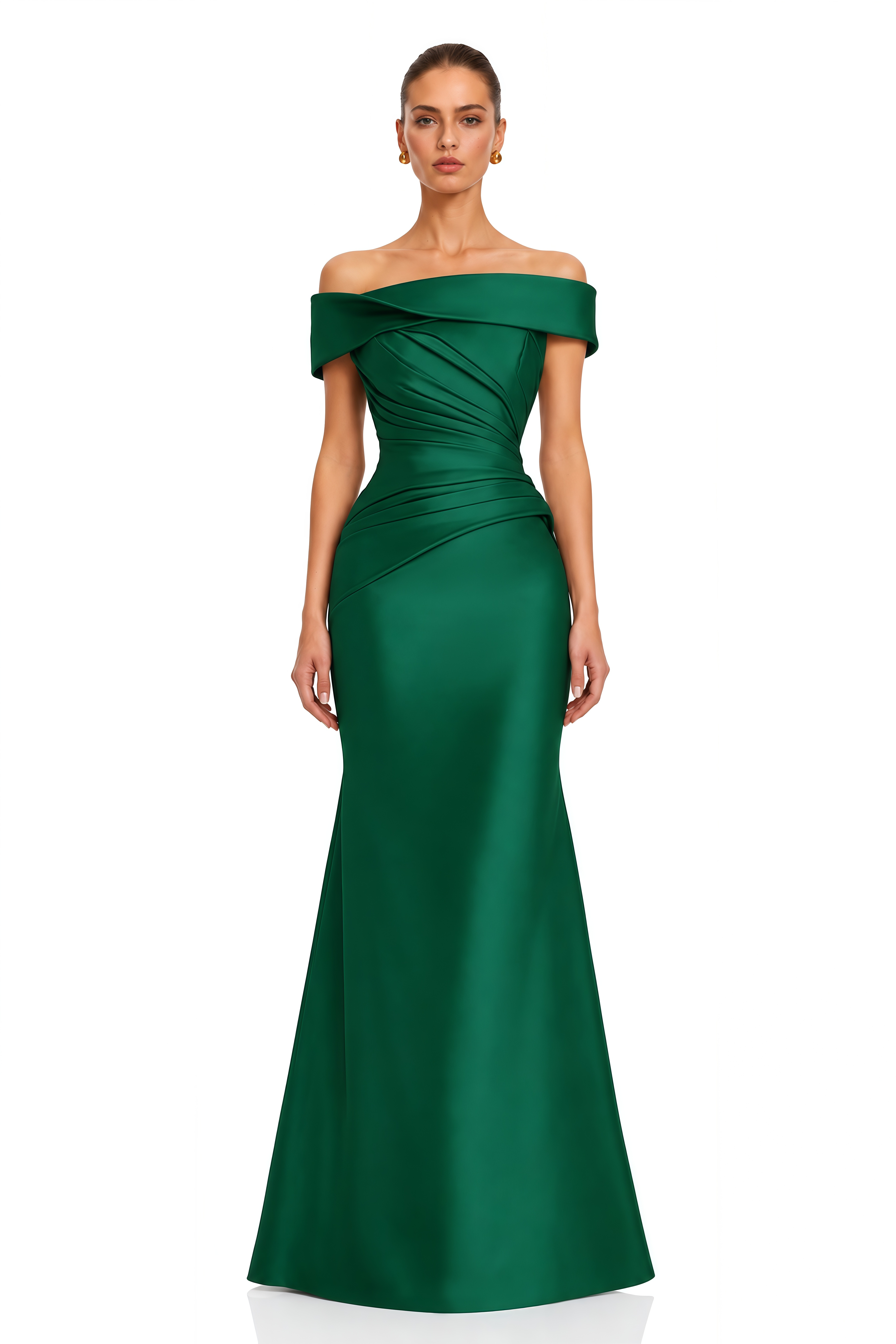Cleo Emerald Green Off Shoulder Ruched Mermaid Maxi Dress