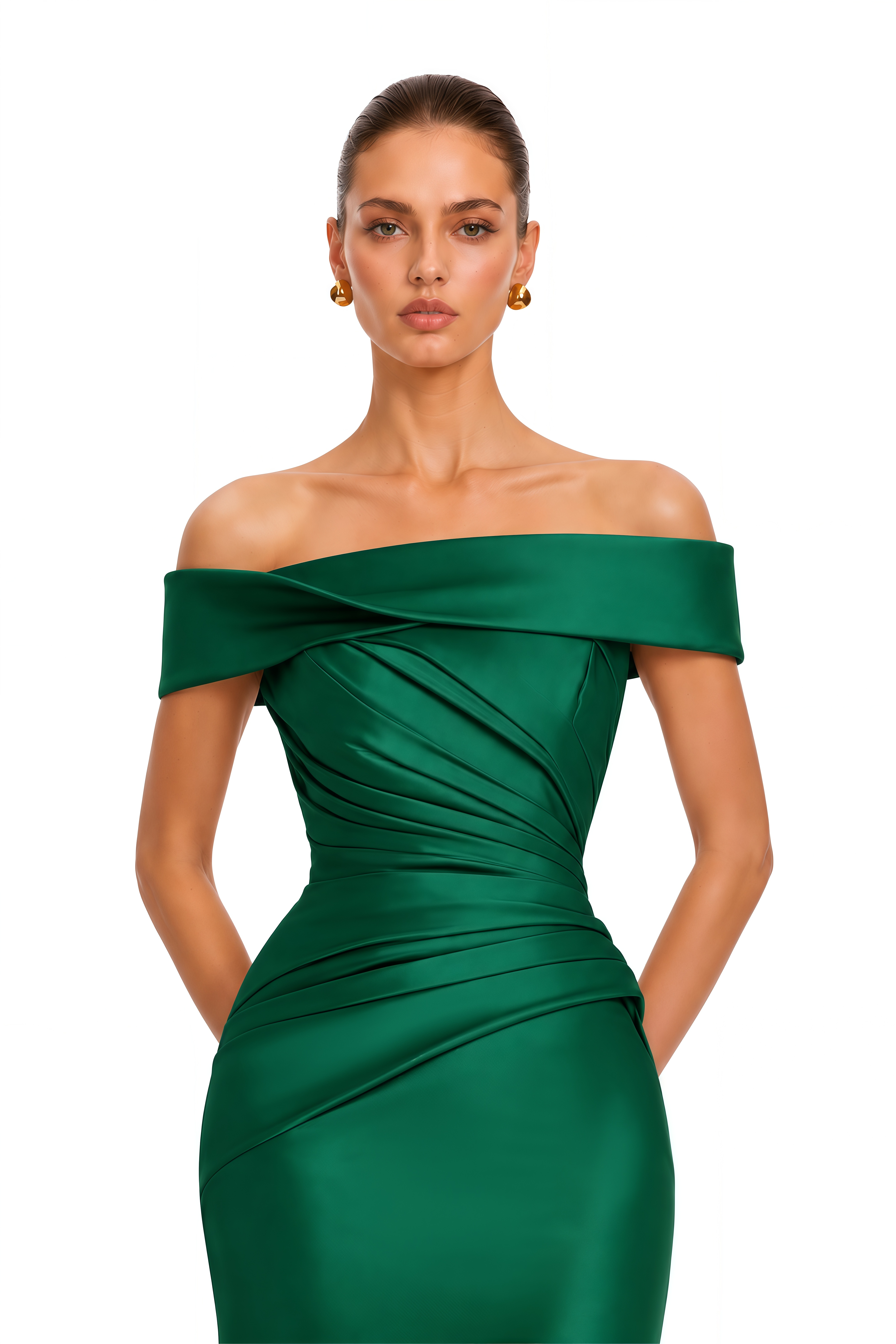 Cleo Emerald Green Off Shoulder Ruched Mermaid Maxi Dress