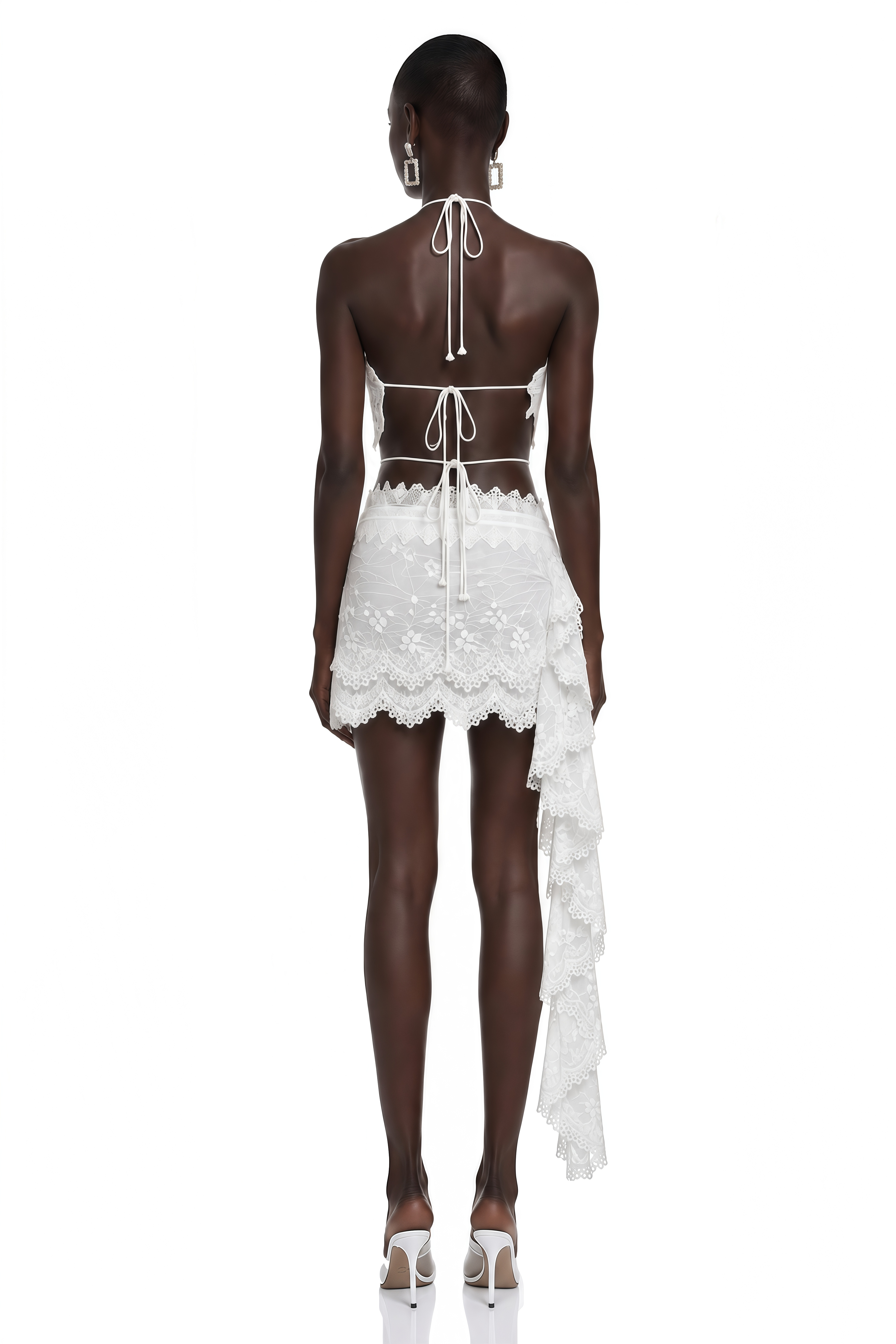 Clotilde White Lace Cut-Out Top & Mini Skirt Set