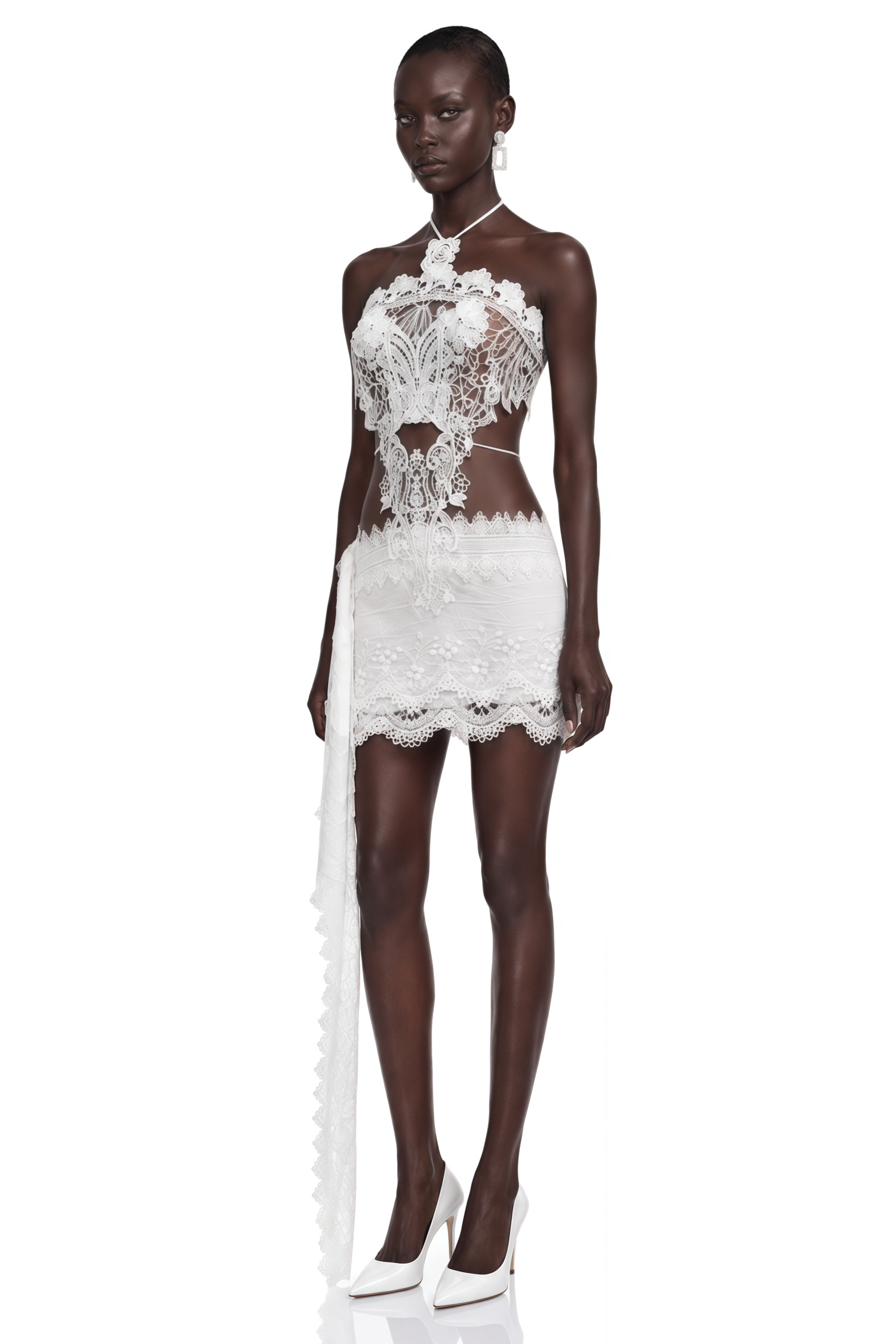 Clotilde White Lace Cut-Out Top & Mini Skirt Set