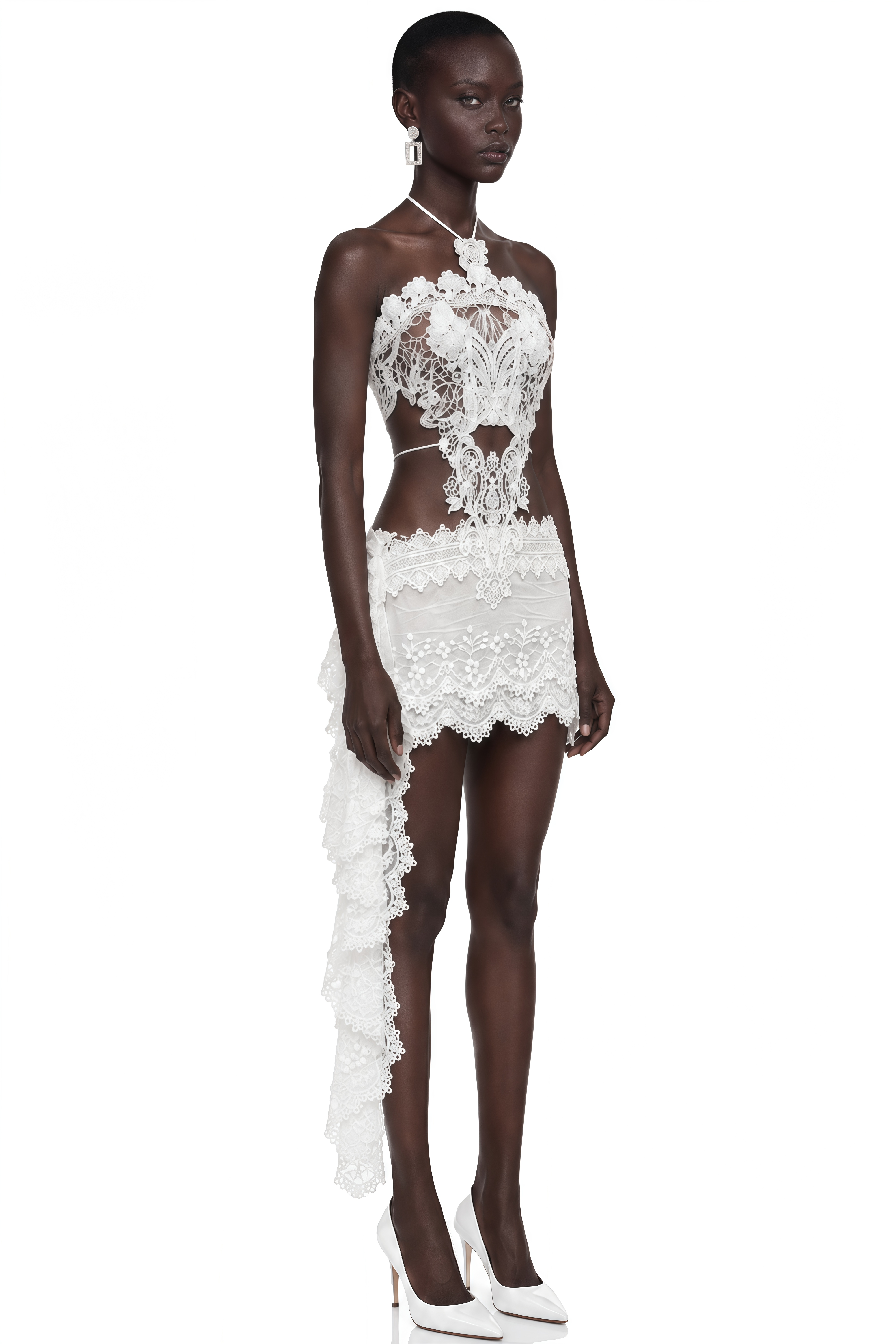 Clotilde White Lace Cut-Out Top & Mini Skirt Set