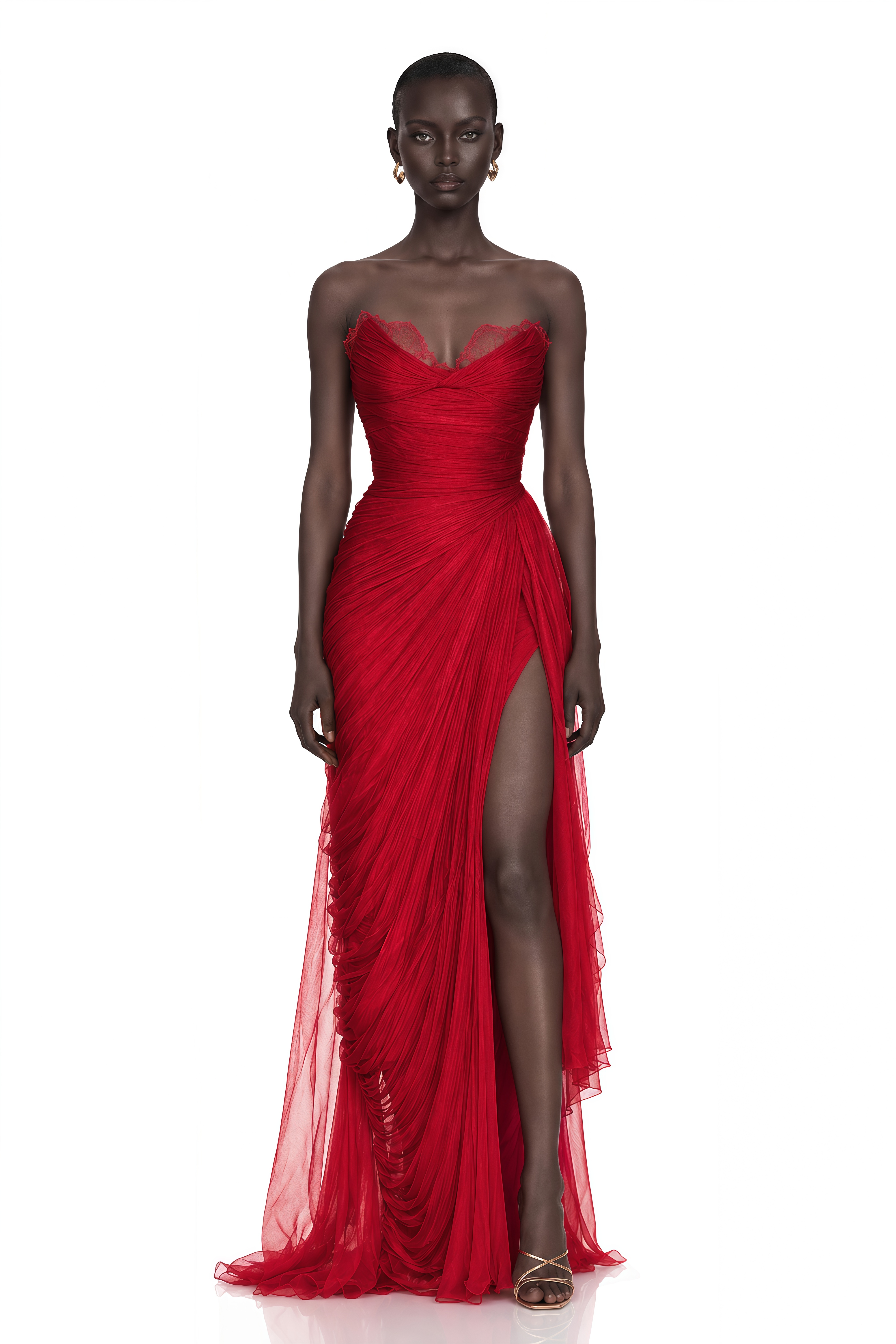 Constanza Red Off Shoulder Ruched Maxi Dress