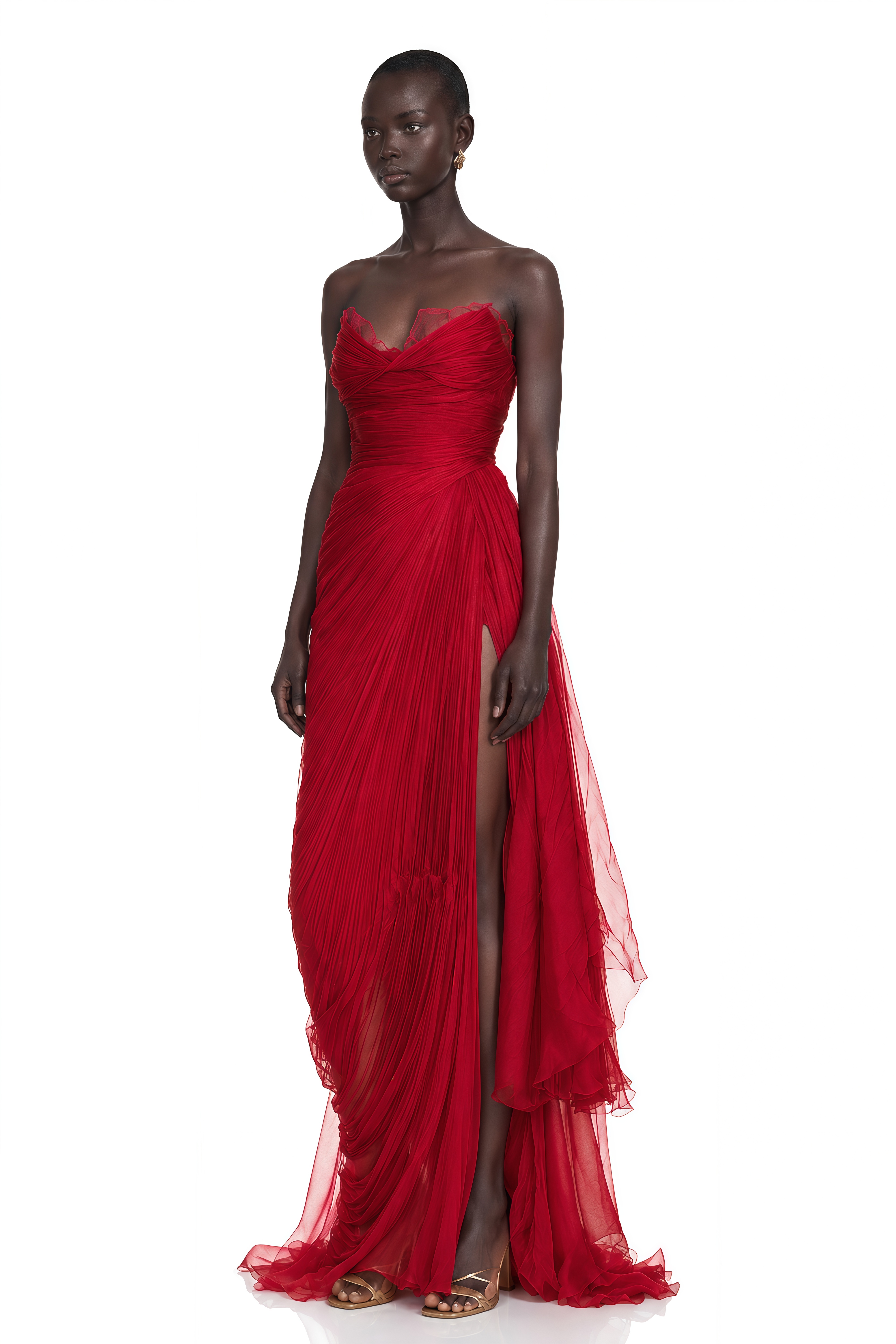 Constanza Red Off Shoulder Ruched Maxi Dress