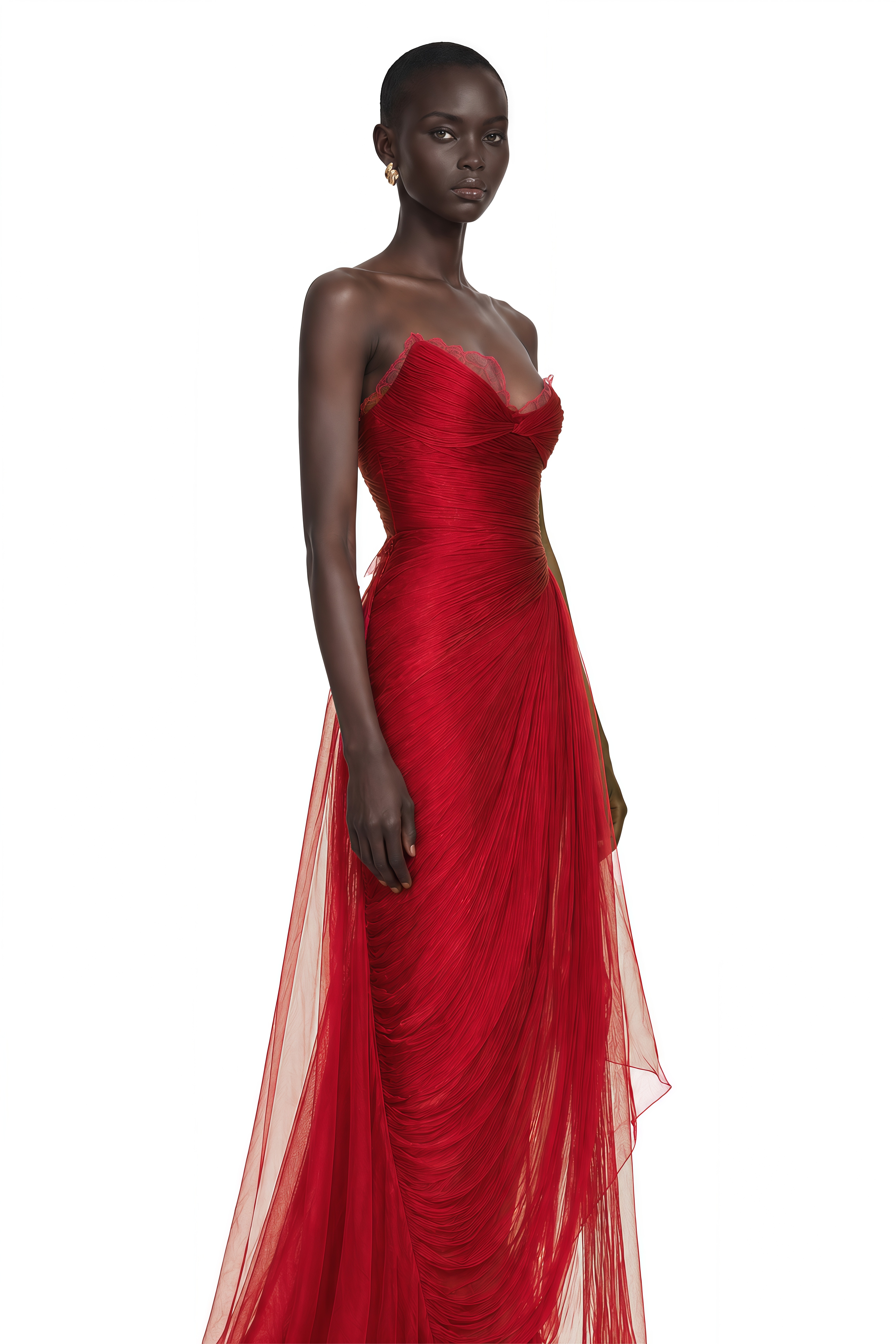 Constanza Red Off Shoulder Ruched Maxi Dress