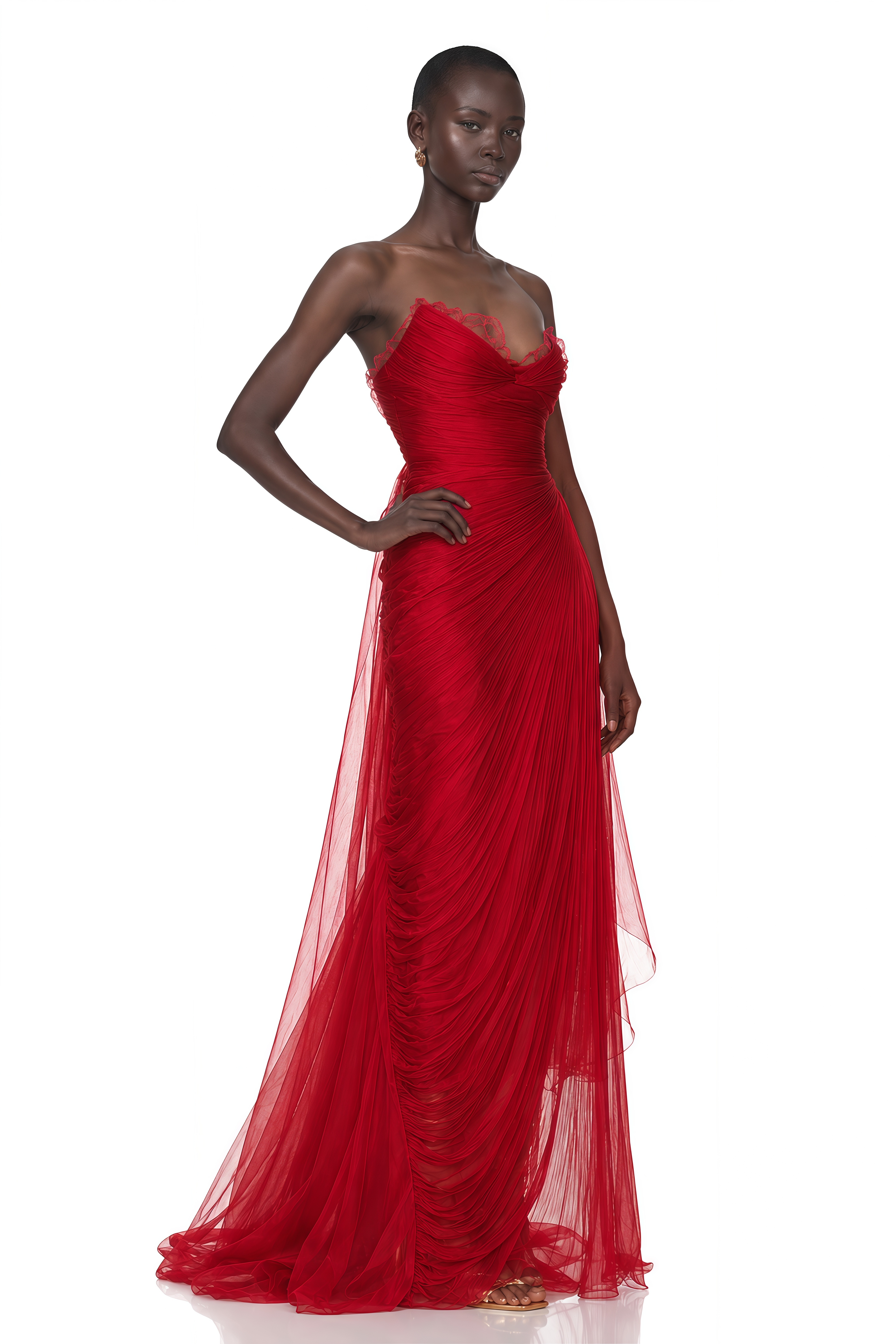 Constanza Red Off Shoulder Ruched Maxi Dress