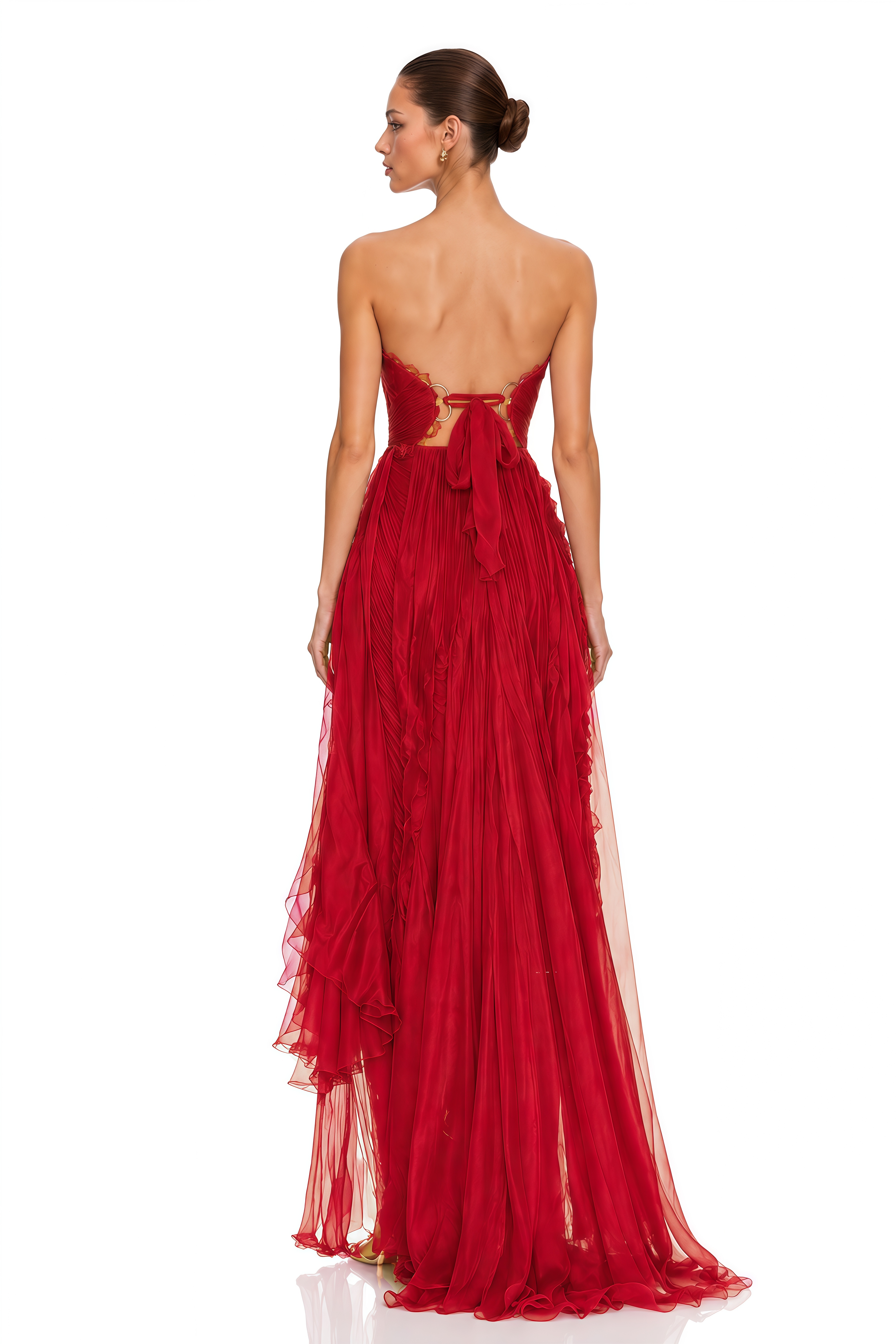 Constanza Red Off Shoulder Ruched Maxi Dress