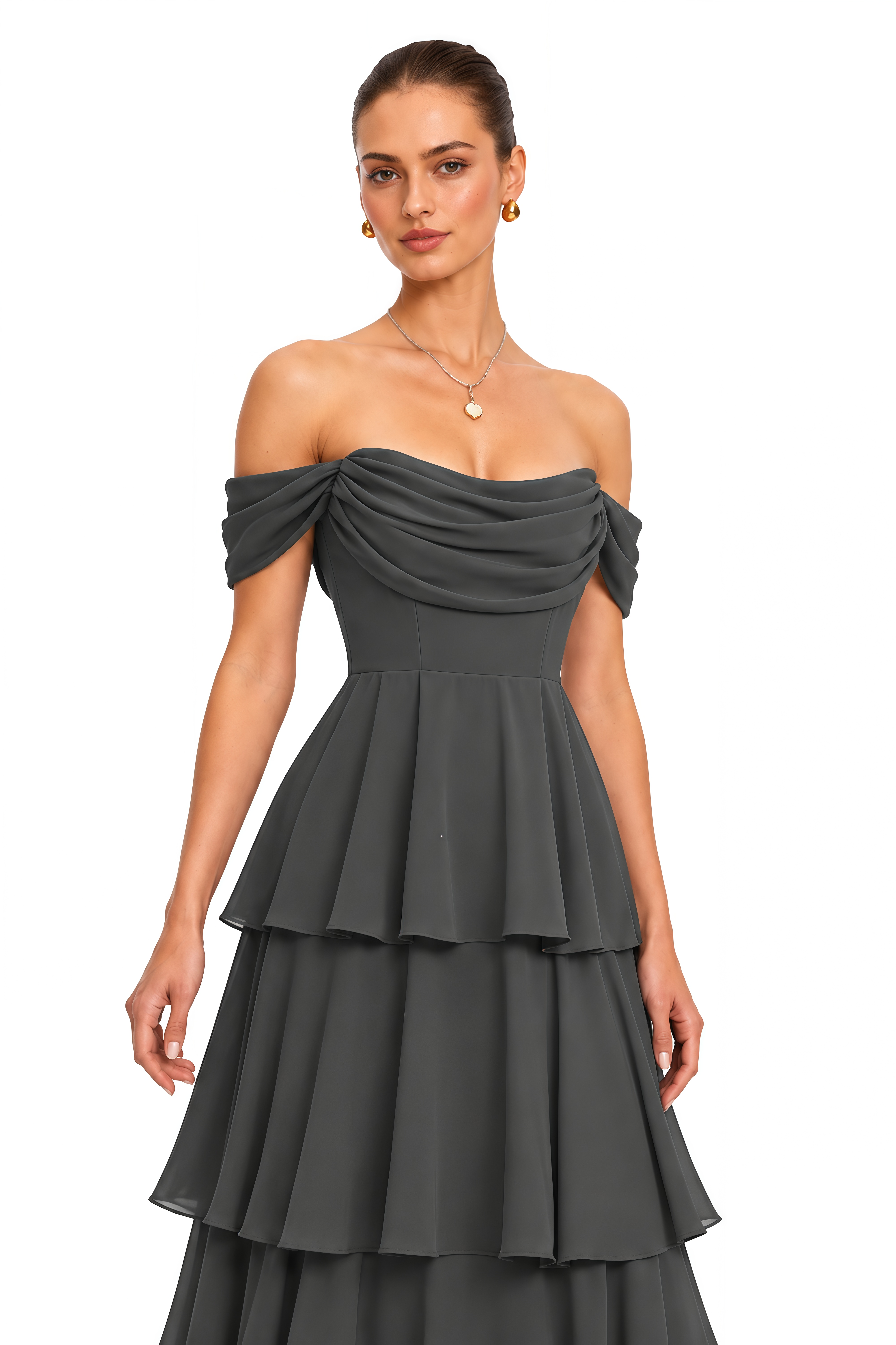 Corinne Black Off Shoulder Tiered Maxi Dress