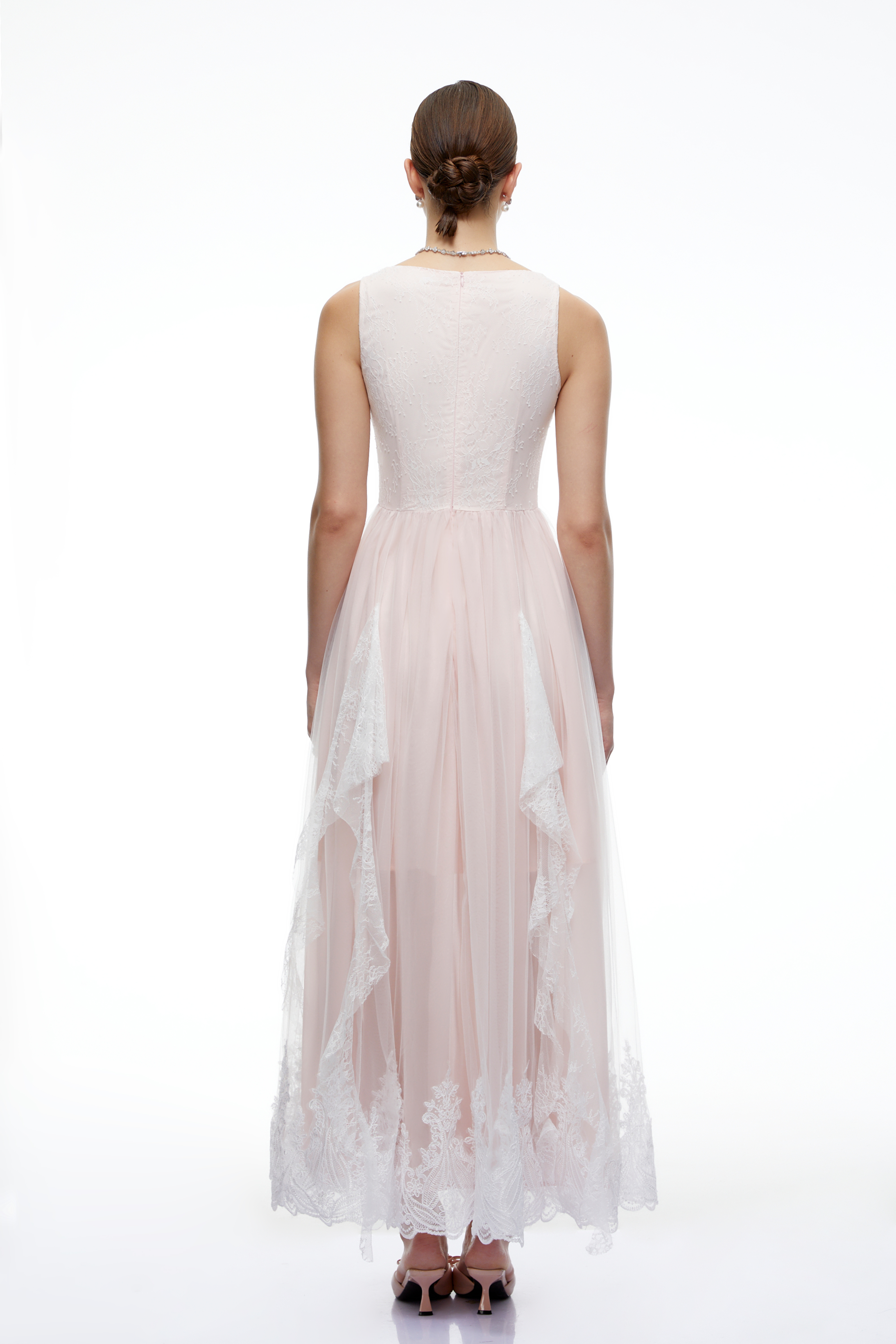 Cosette Pink Lace Plunging Maxi Dress