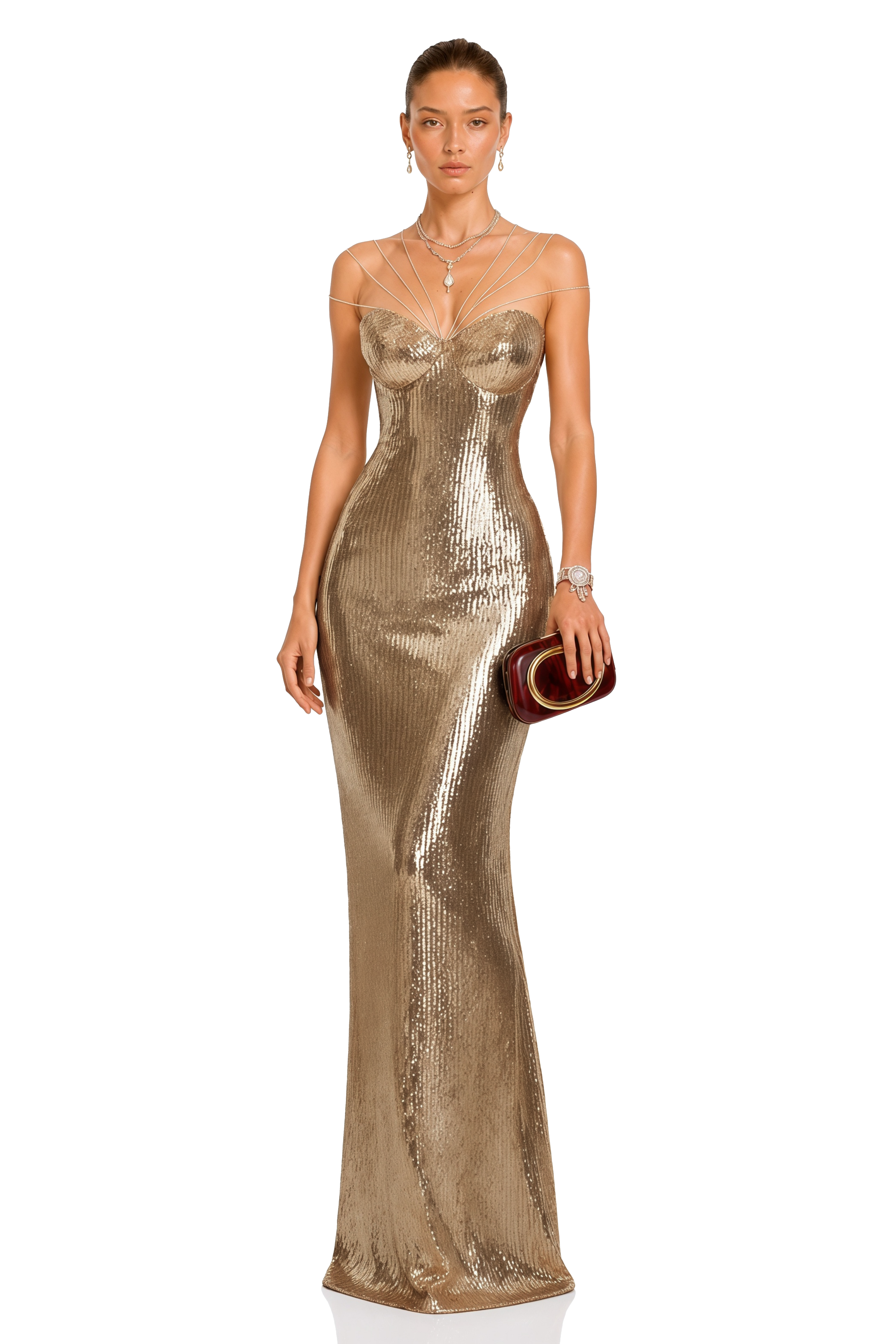 Cressida Gold Sparkly Embellished Maxi Dress