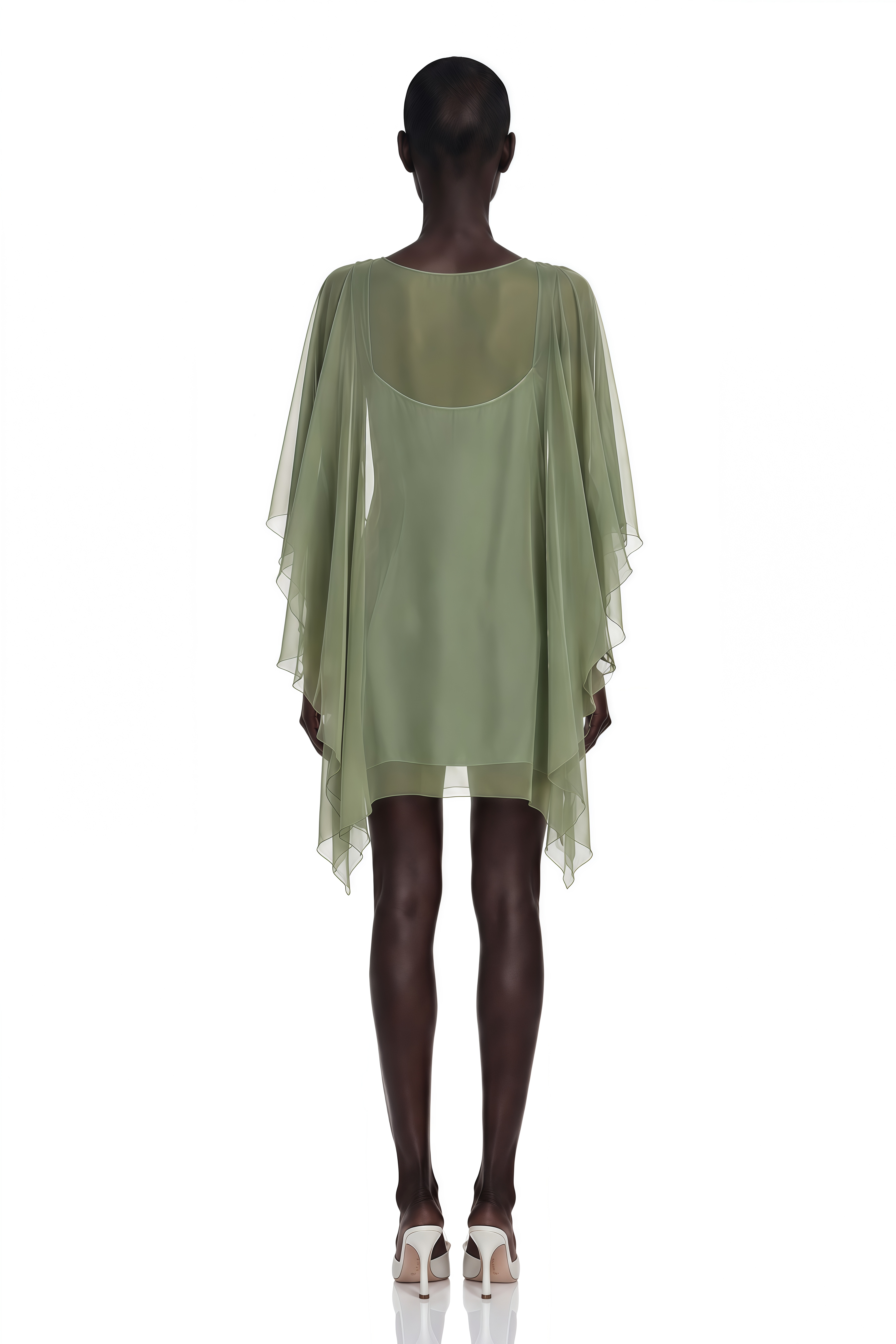 Cyrielle Emerald Green Chiffon Cape Mini Dress