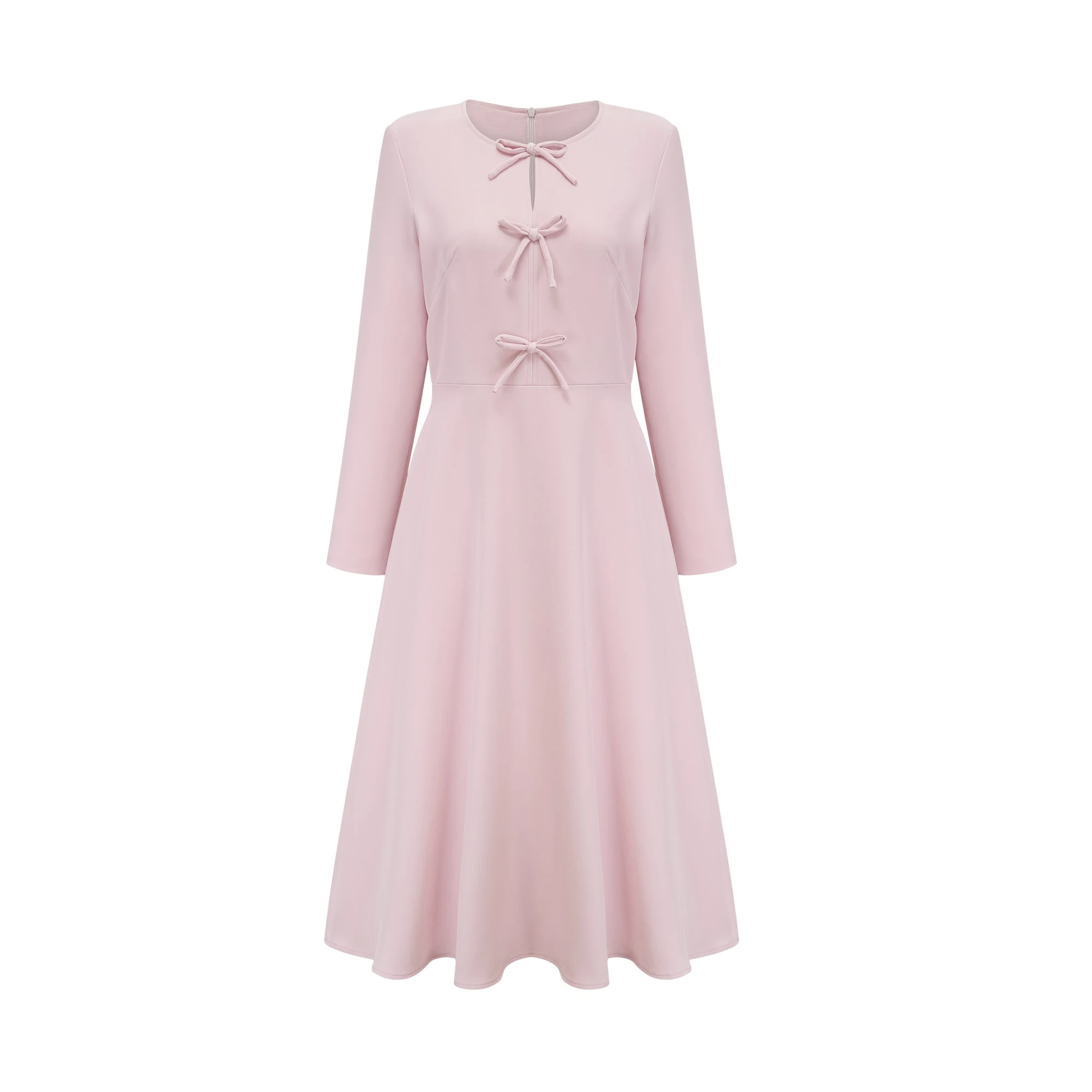 Elise Pink Bow-Detail Split-Neck Midi Dress