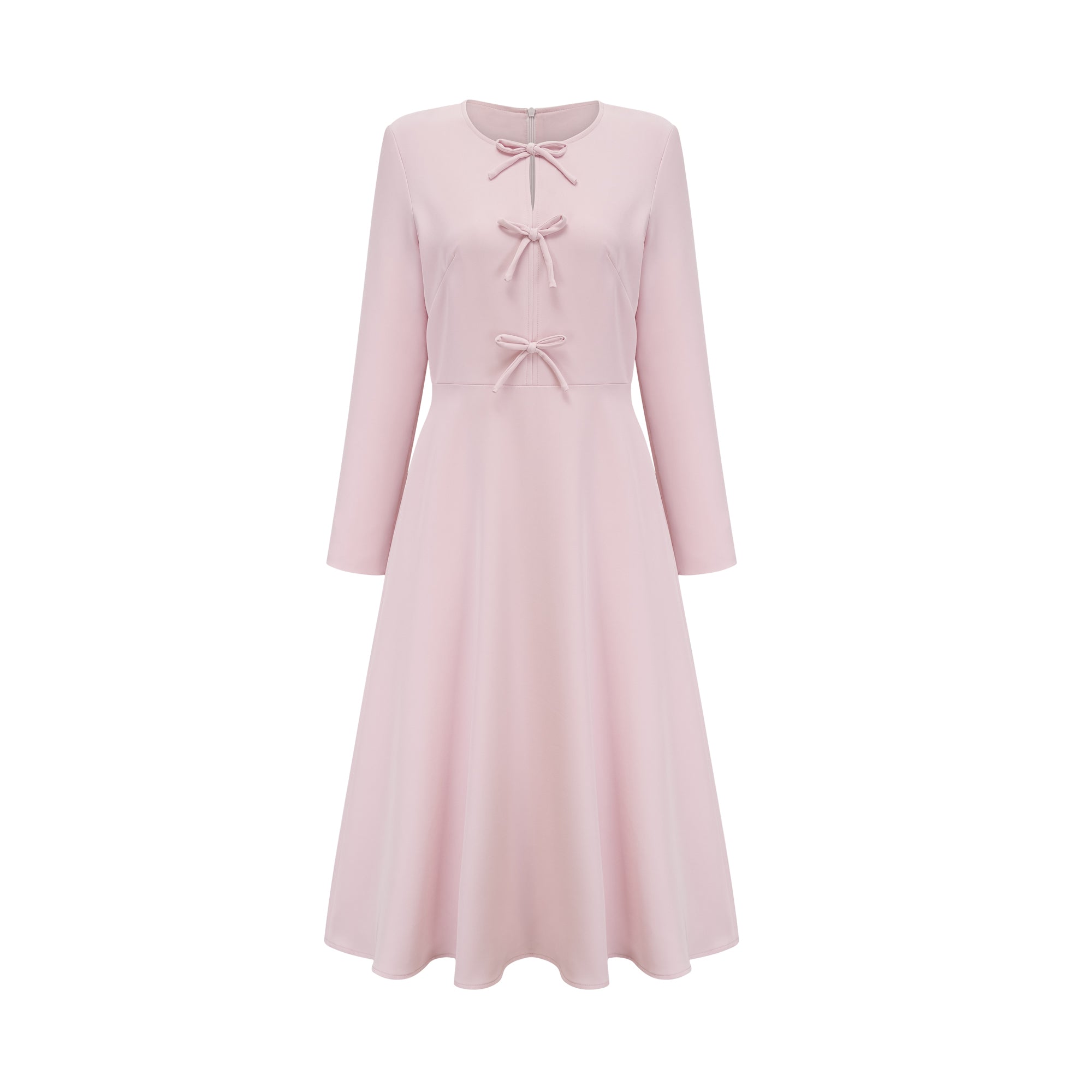 Elise Pink Bow-Detail Split-Neck Midi Dress