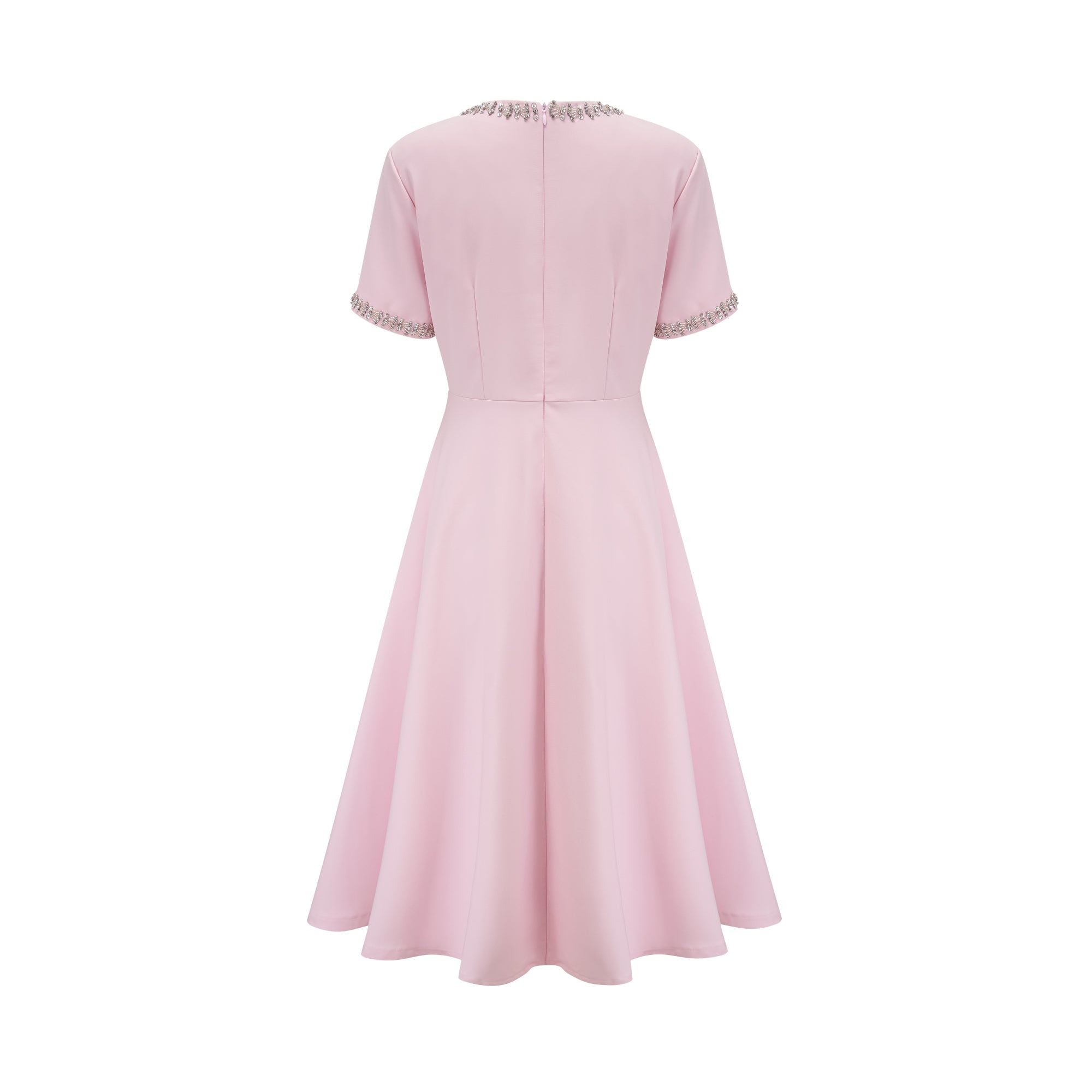Cassiopeia Crystal-Accented Pink Bow Midi Dress