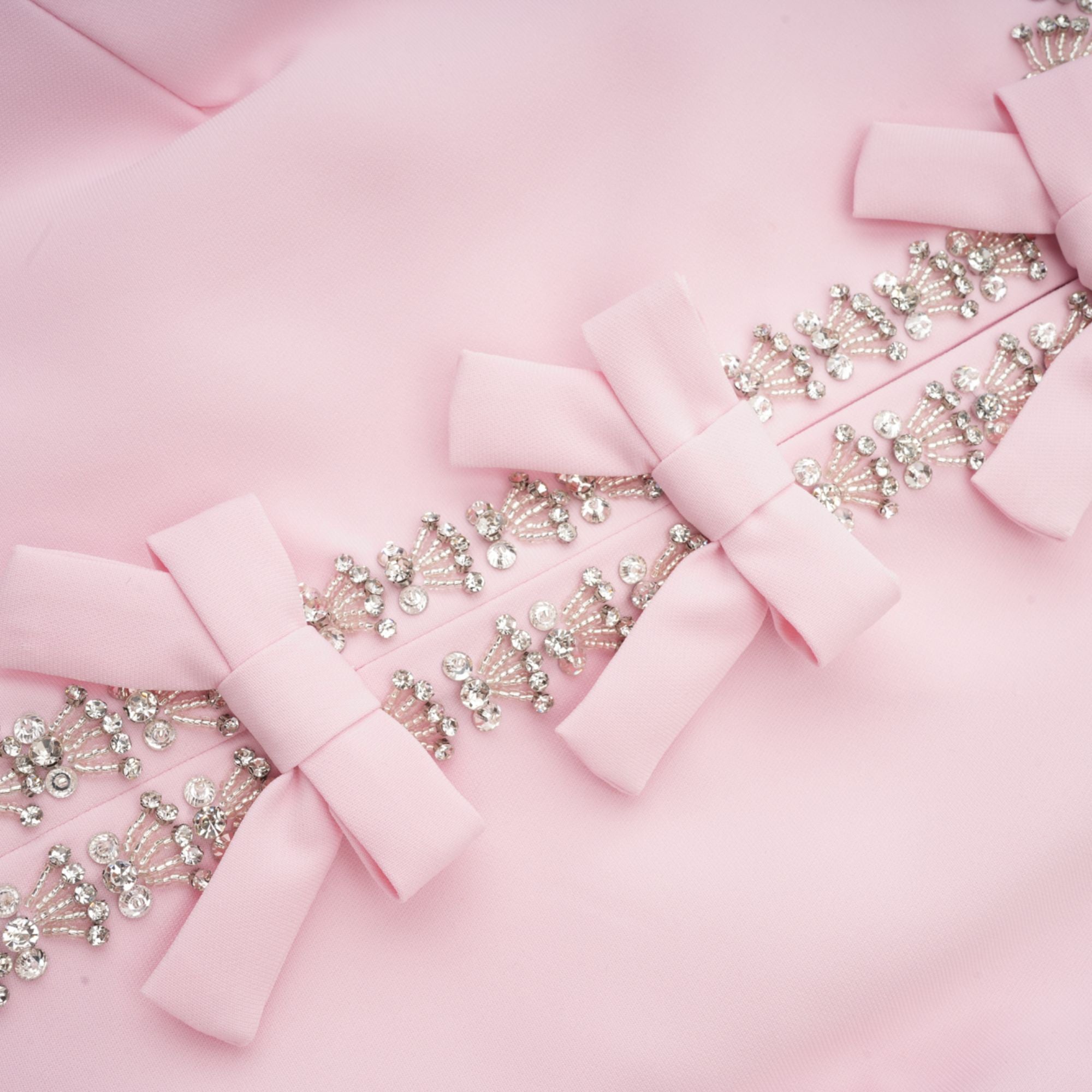 Cassiopeia Crystal-Accented Pink Bow Midi Dress