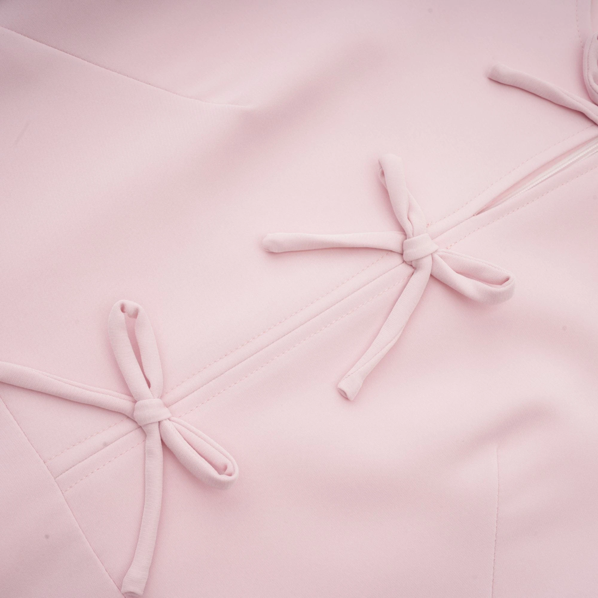 Elise Pink Bow-Detail Split-Neck Midi Dress