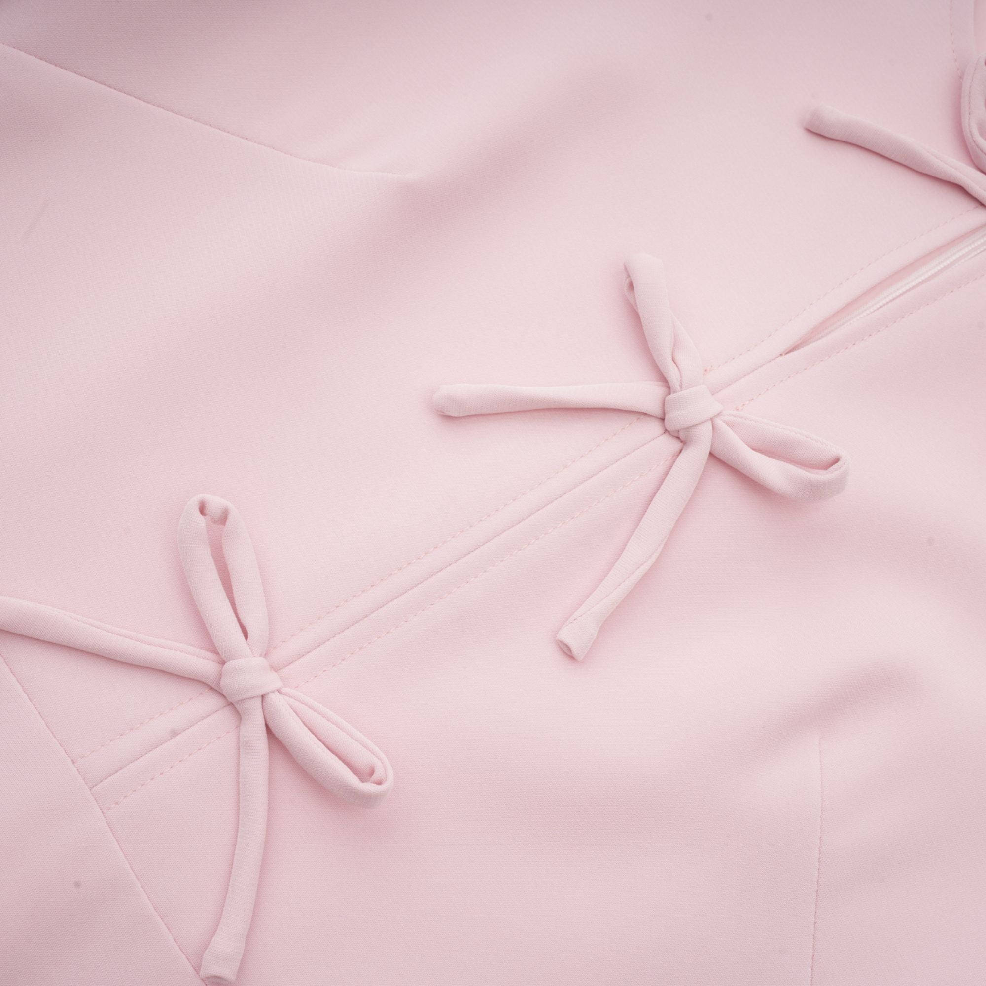 Elise Pink Bow-Detail Split-Neck Midi Dress