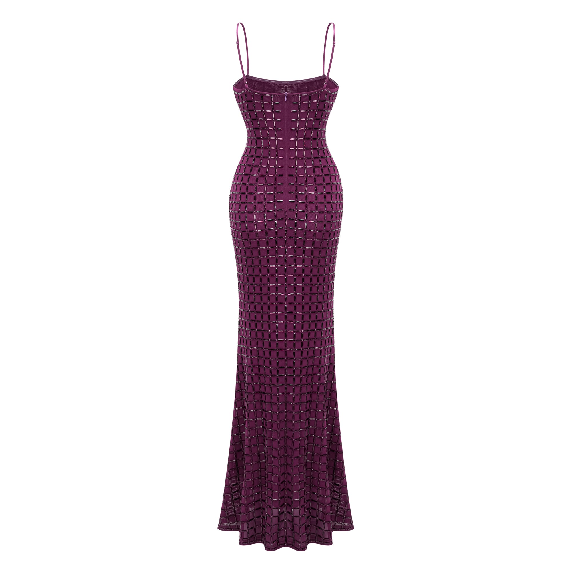 Térébenthine Purple Rhinestone Mesh Maxi Dress