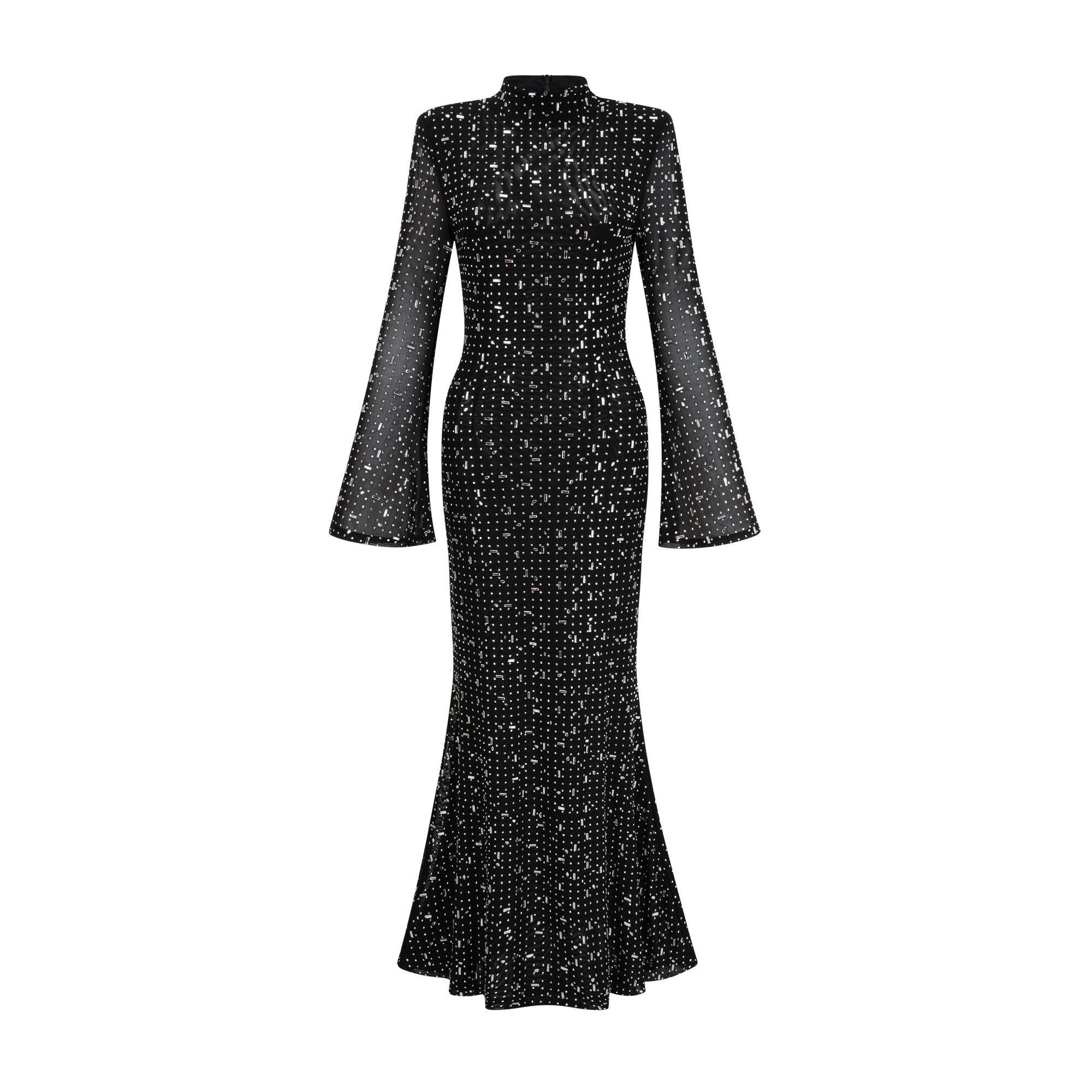 Léna Black Embellished Semi-Sheer Maxi Dress