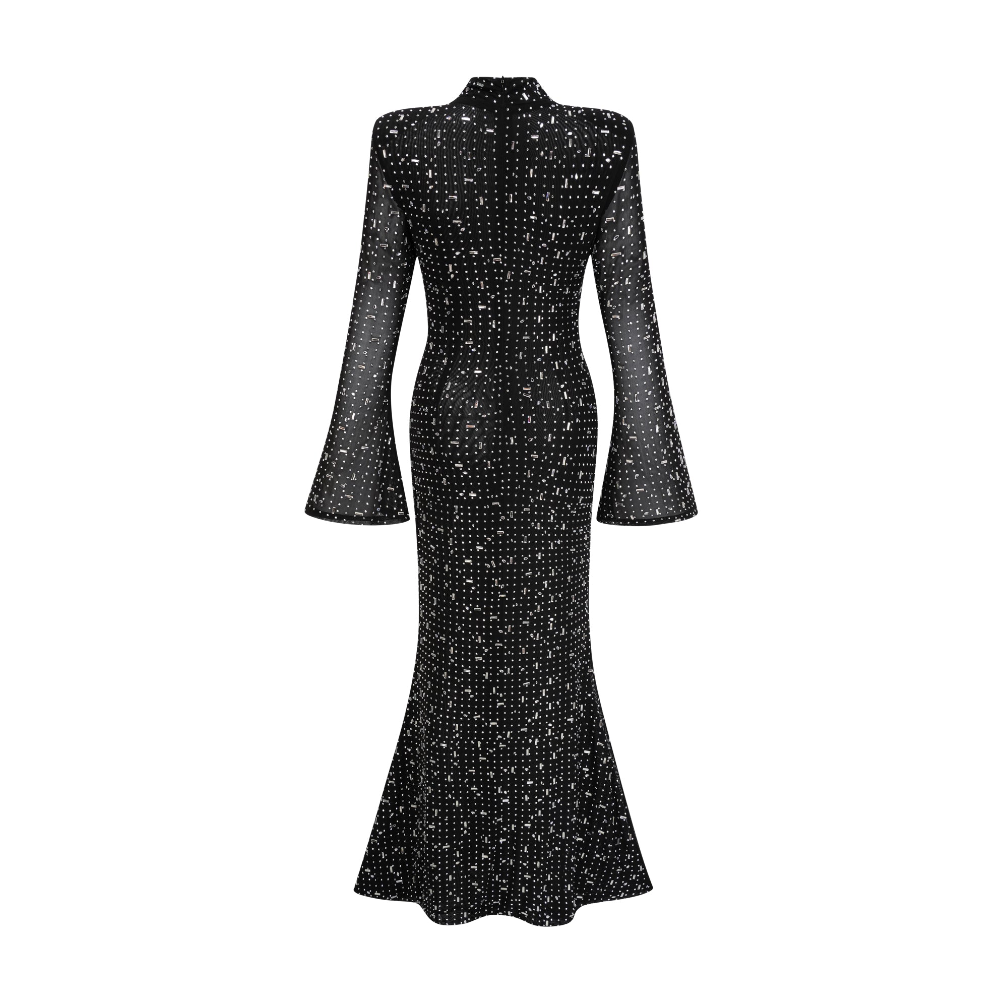 Léna Black Embellished Semi-Sheer Maxi Dress
