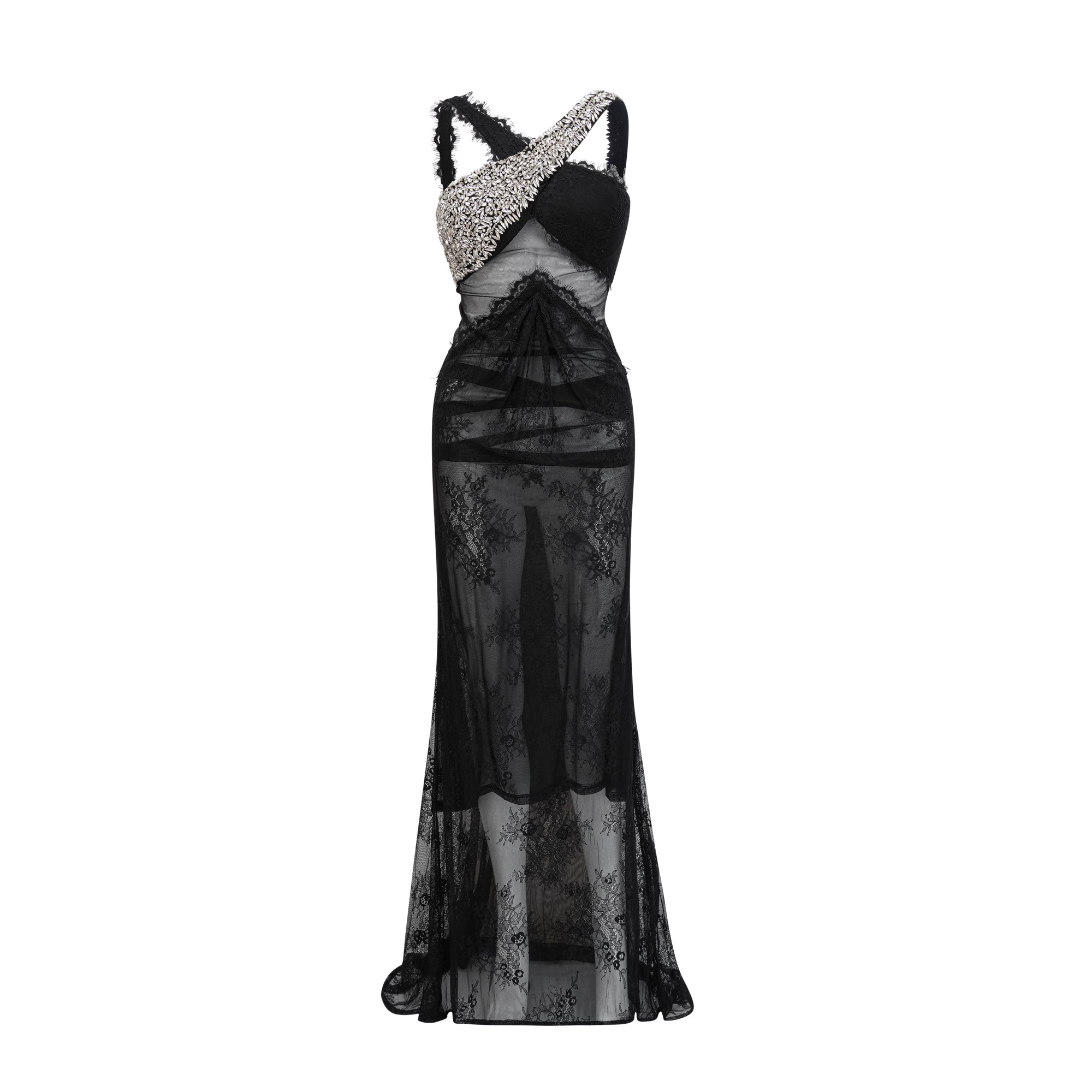 Irène Black Crossover Crystal-Embellished Maxi Dress