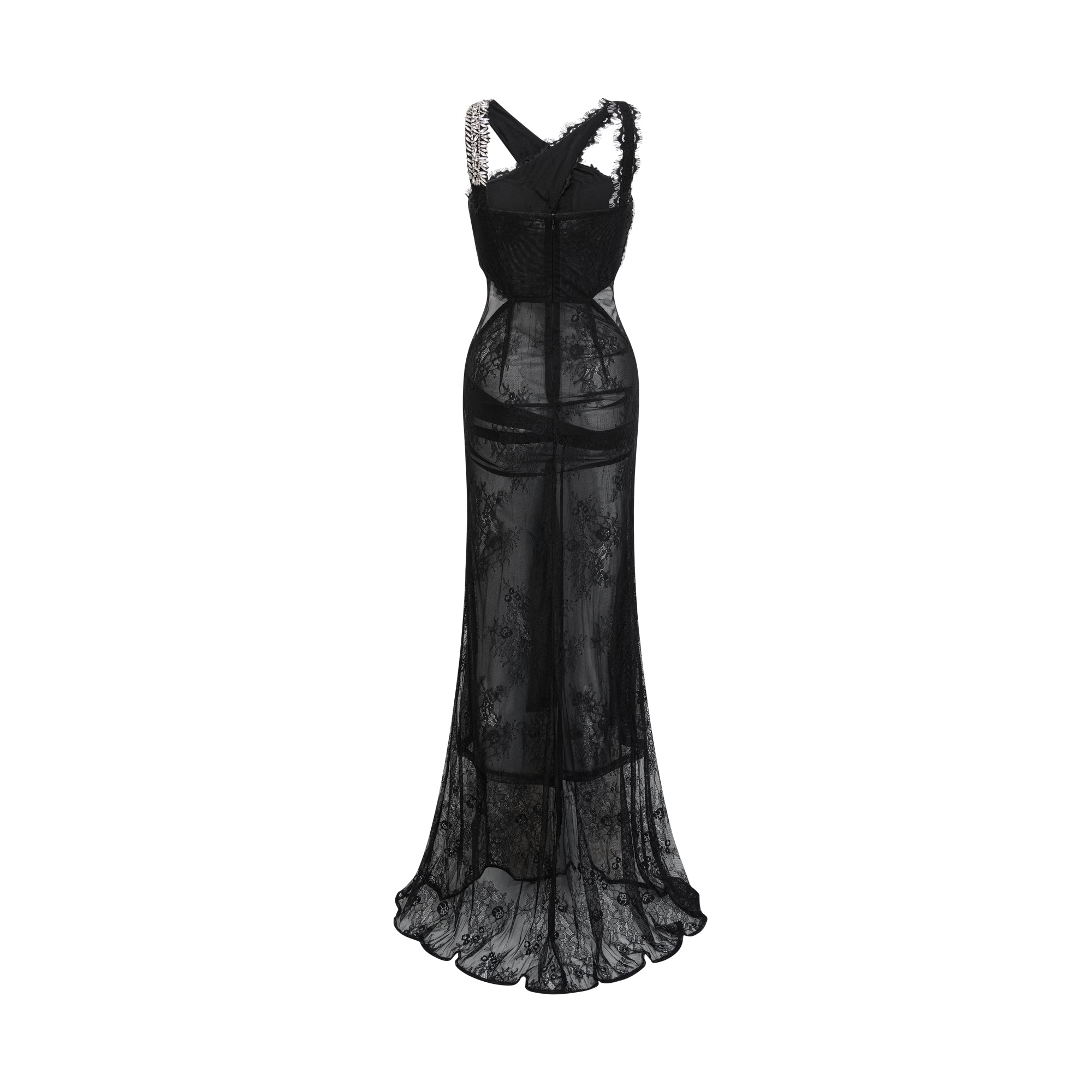 Irène Black Crossover Crystal-Embellished Maxi Dress