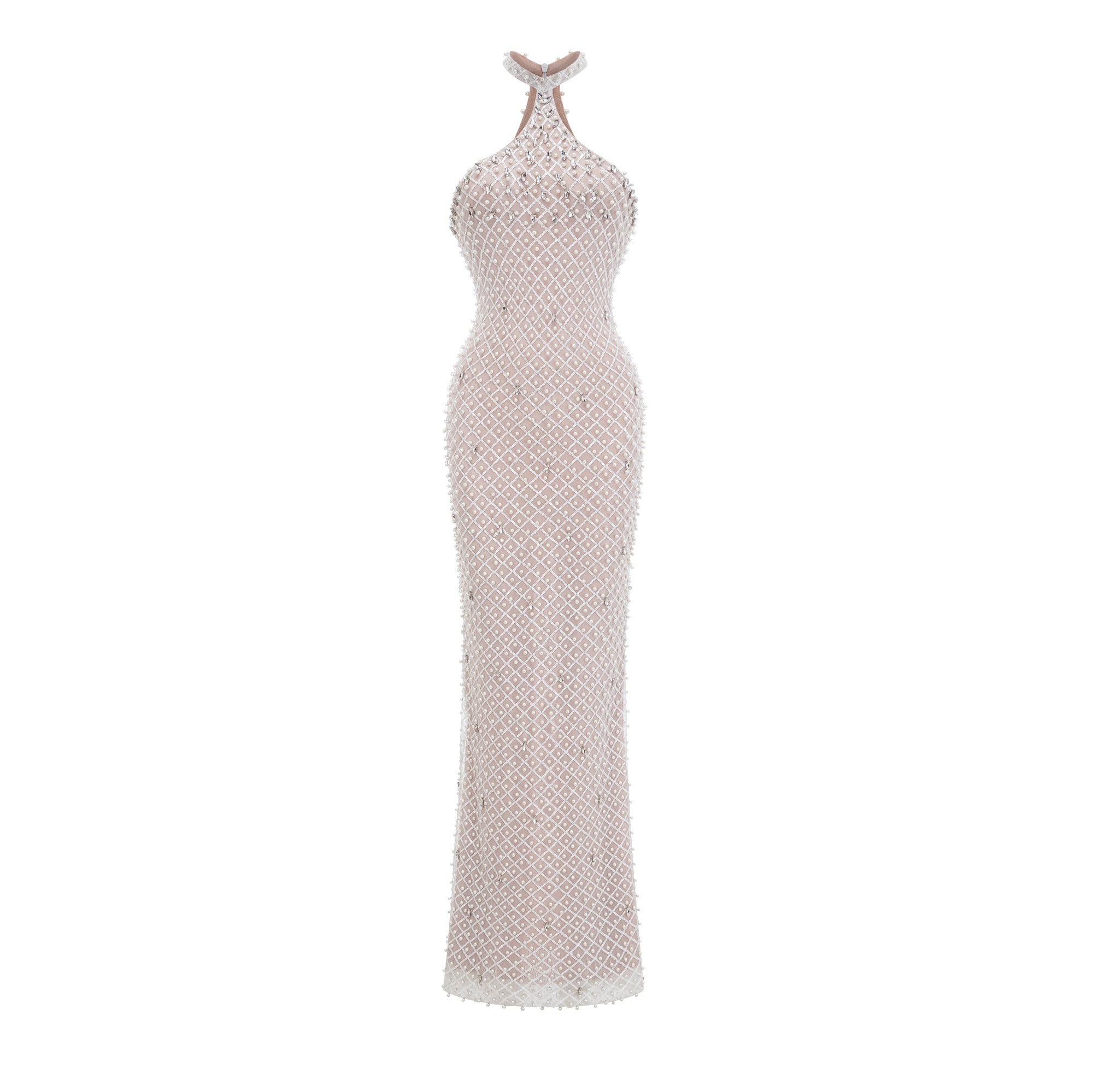 Claudine White Embellished Halterneck Maxi Dress