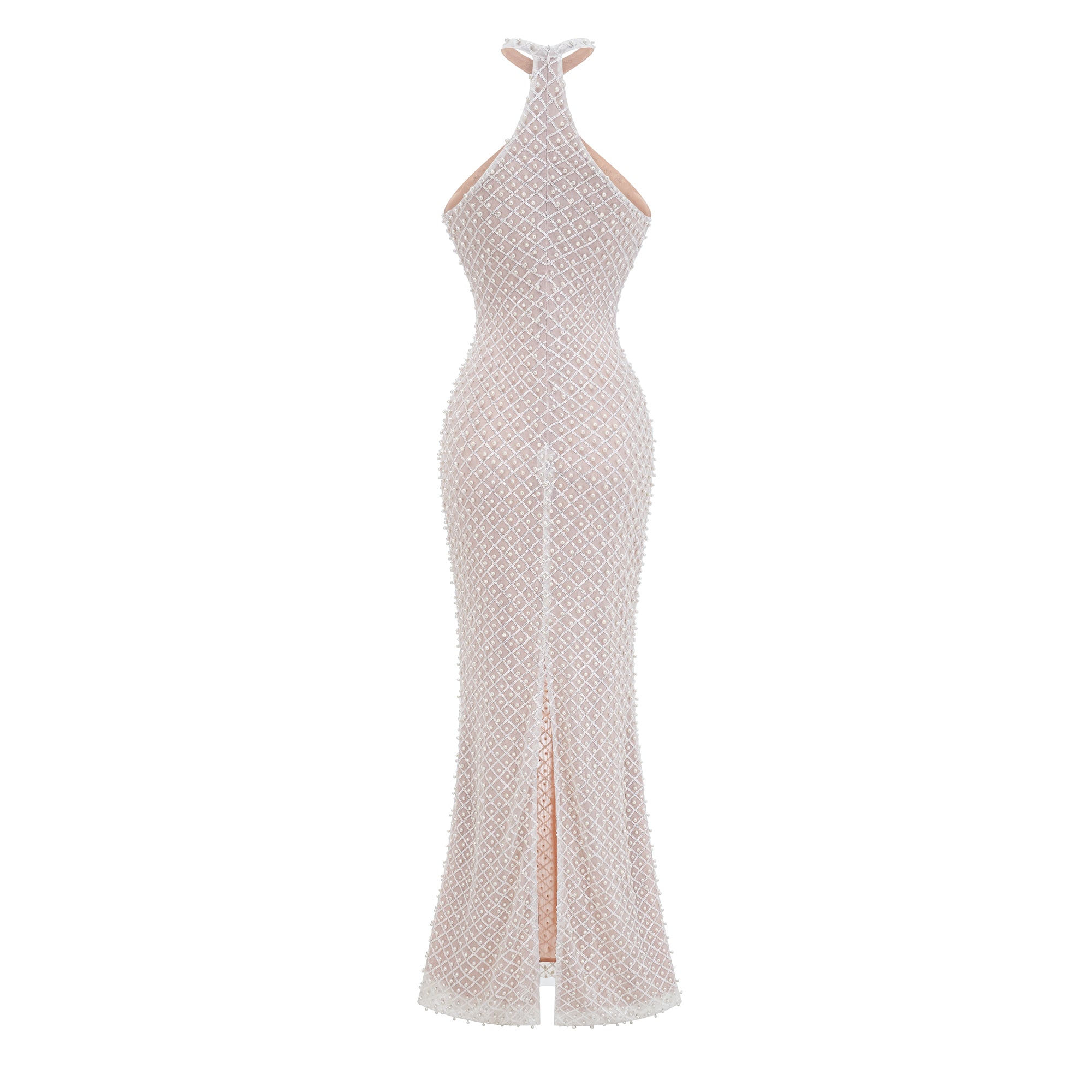 Claudine White Embellished Halterneck Maxi Dress