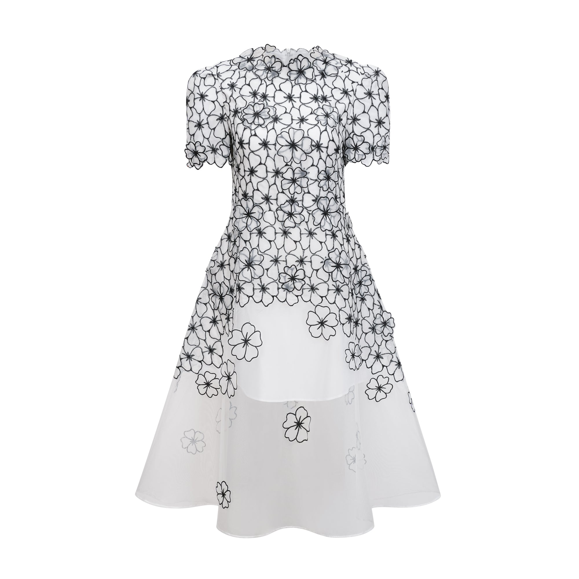 Yaelle White Floral Appliqué Tulle Midi Dress