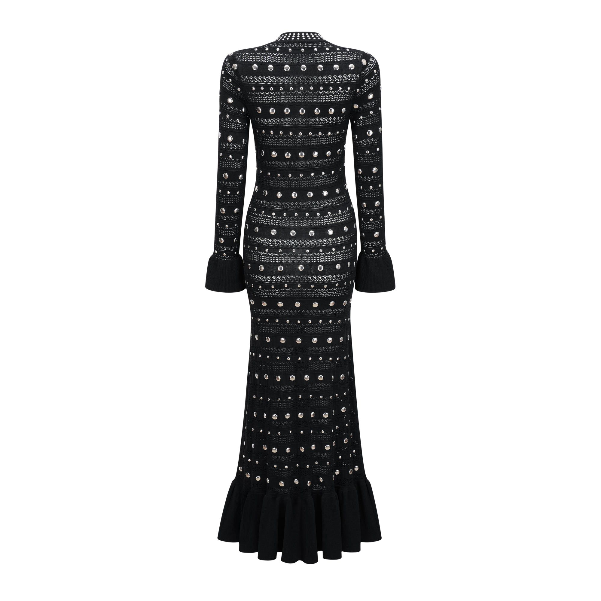 Chloé Black Long Sleeve Studded Crochet Knit Midi dress