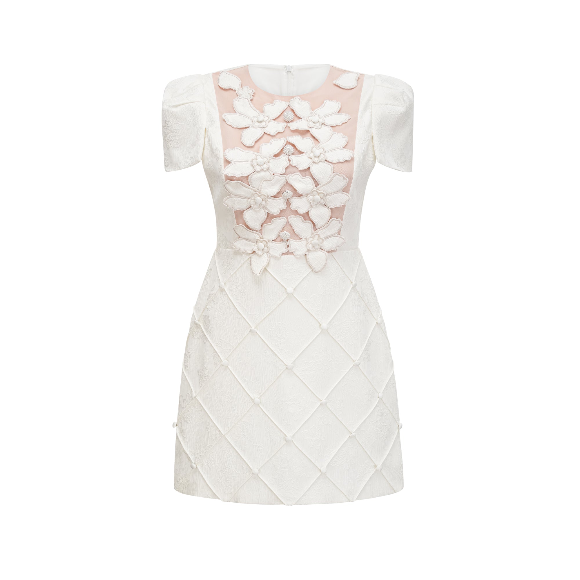 Coralie White Petal-Detail Buttoned Mini Dress