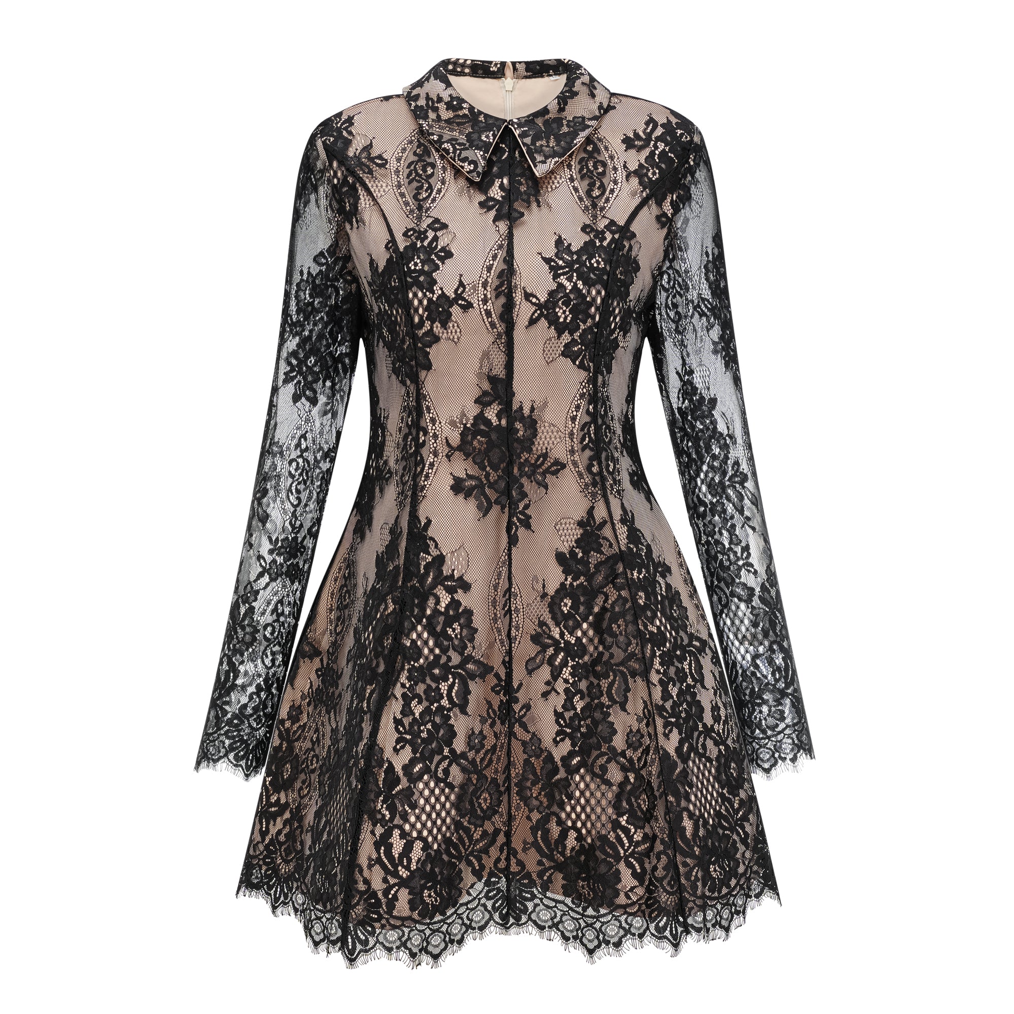 Black Floral Lace Mini Dress