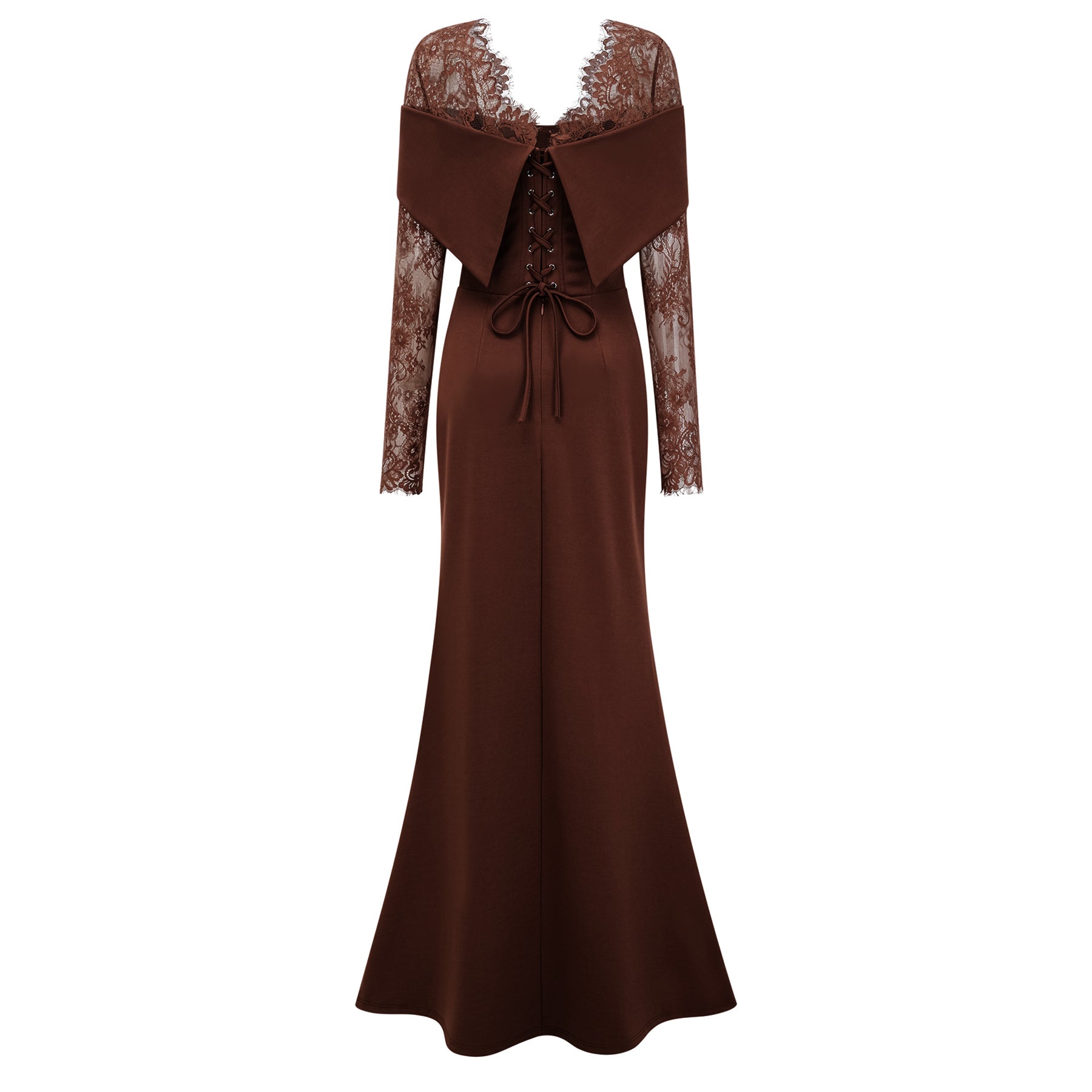  Lace Panel Flared Maxi Gown