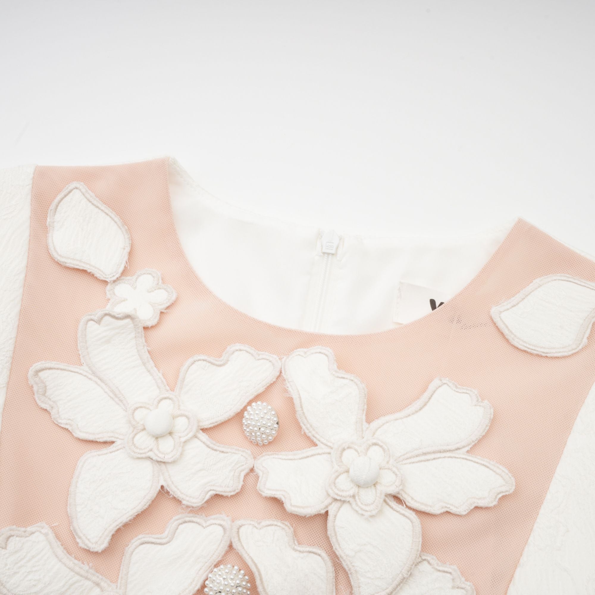 Coralie White Petal-Detail Buttoned Mini Dress