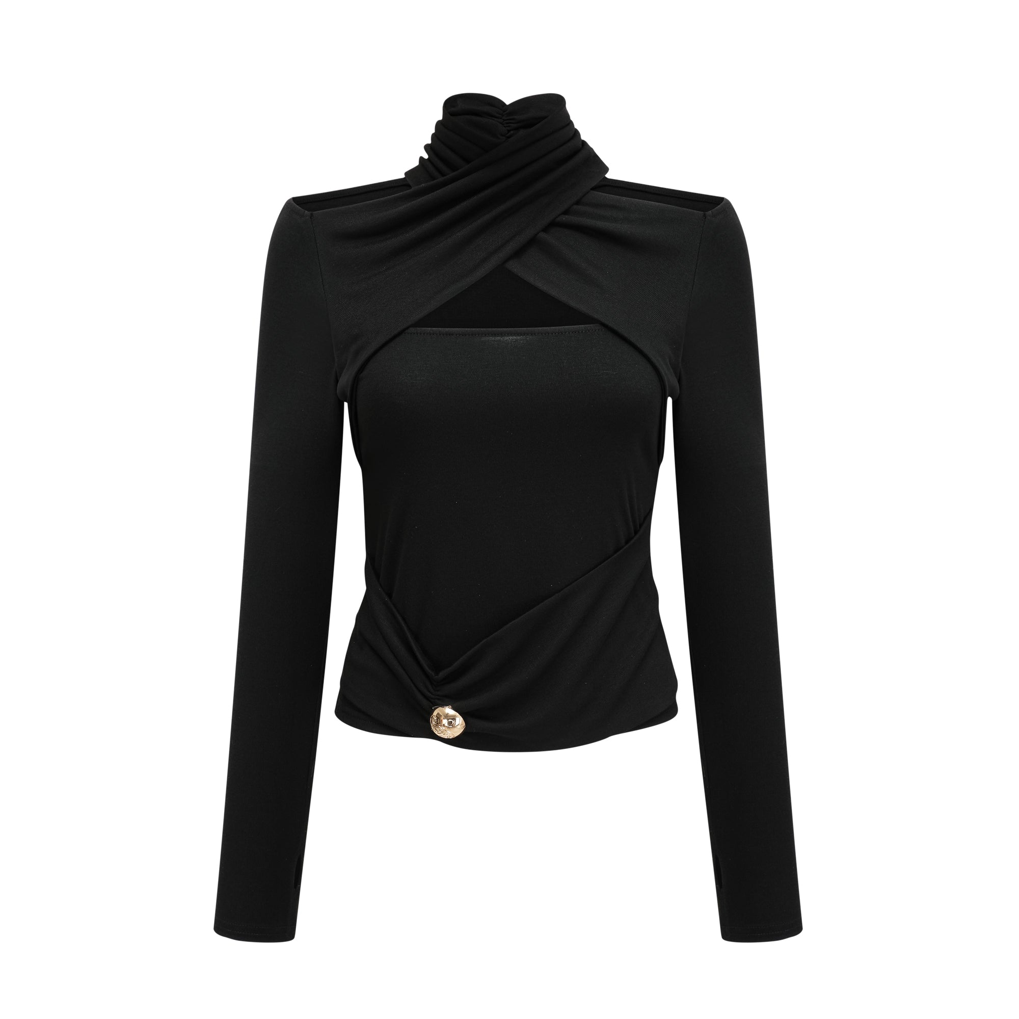 Odette Black Ruched Stretch-Jersey Top