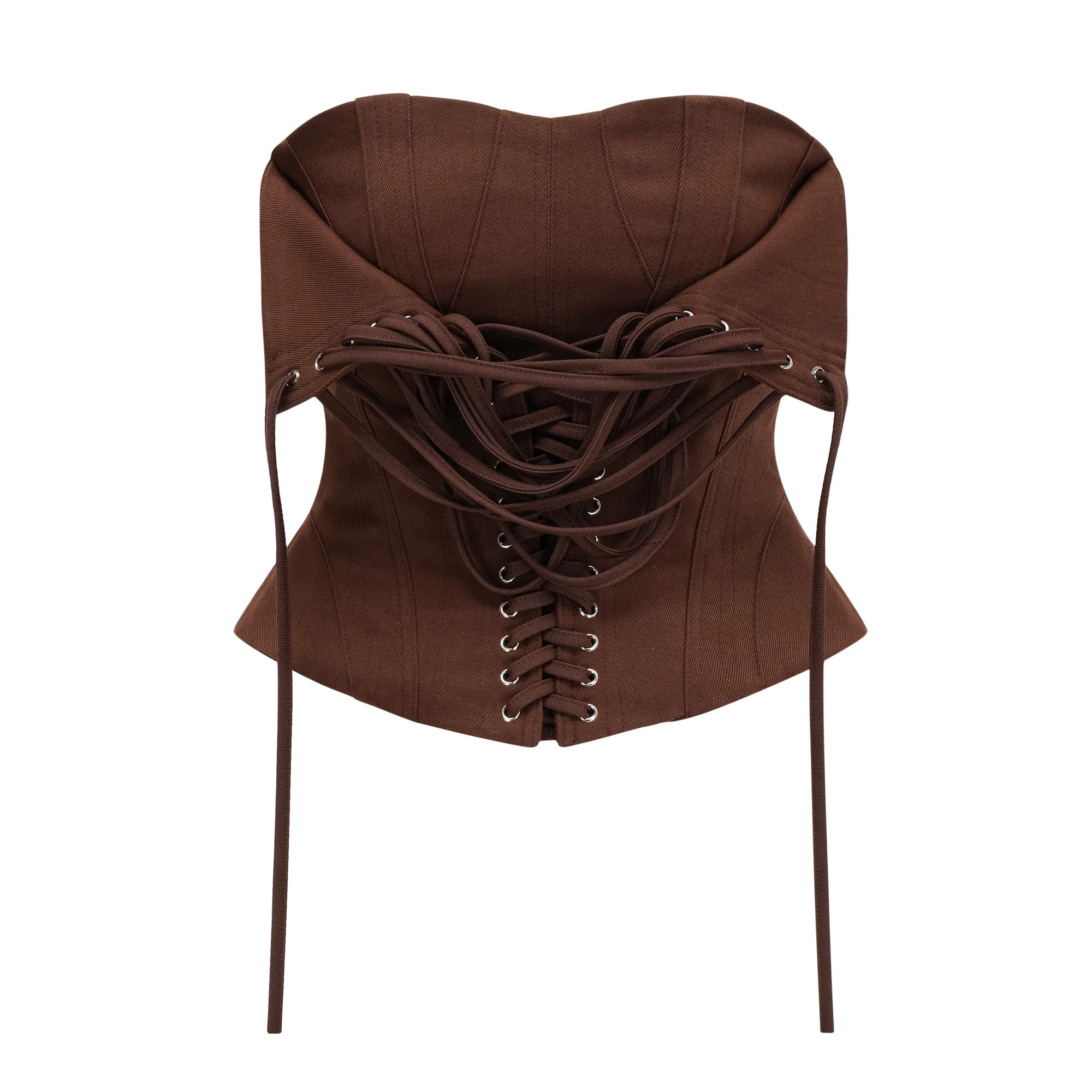 Indre Brown Lace Up Corset Crop Top