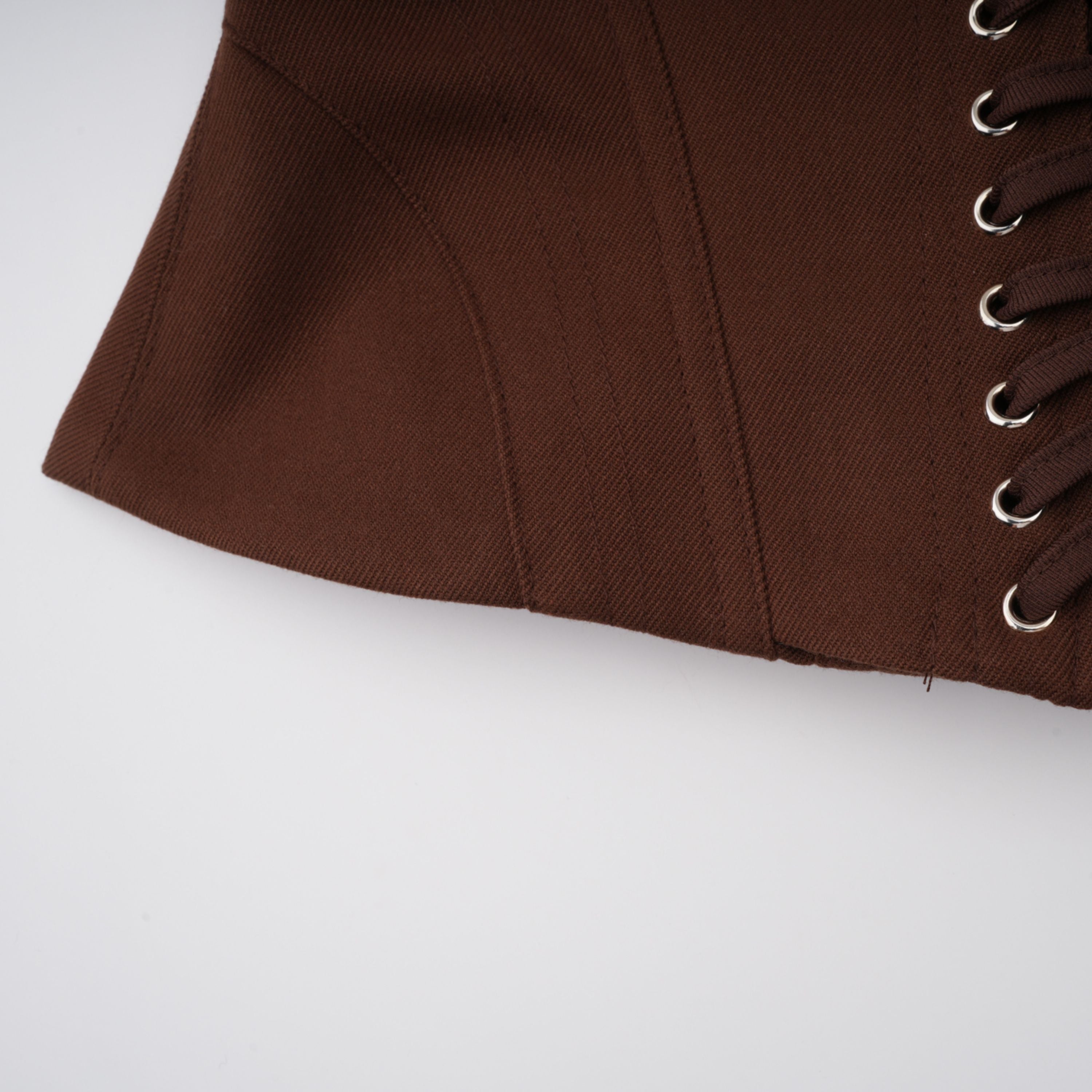 Indre Brown Lace Up Corset Crop Top