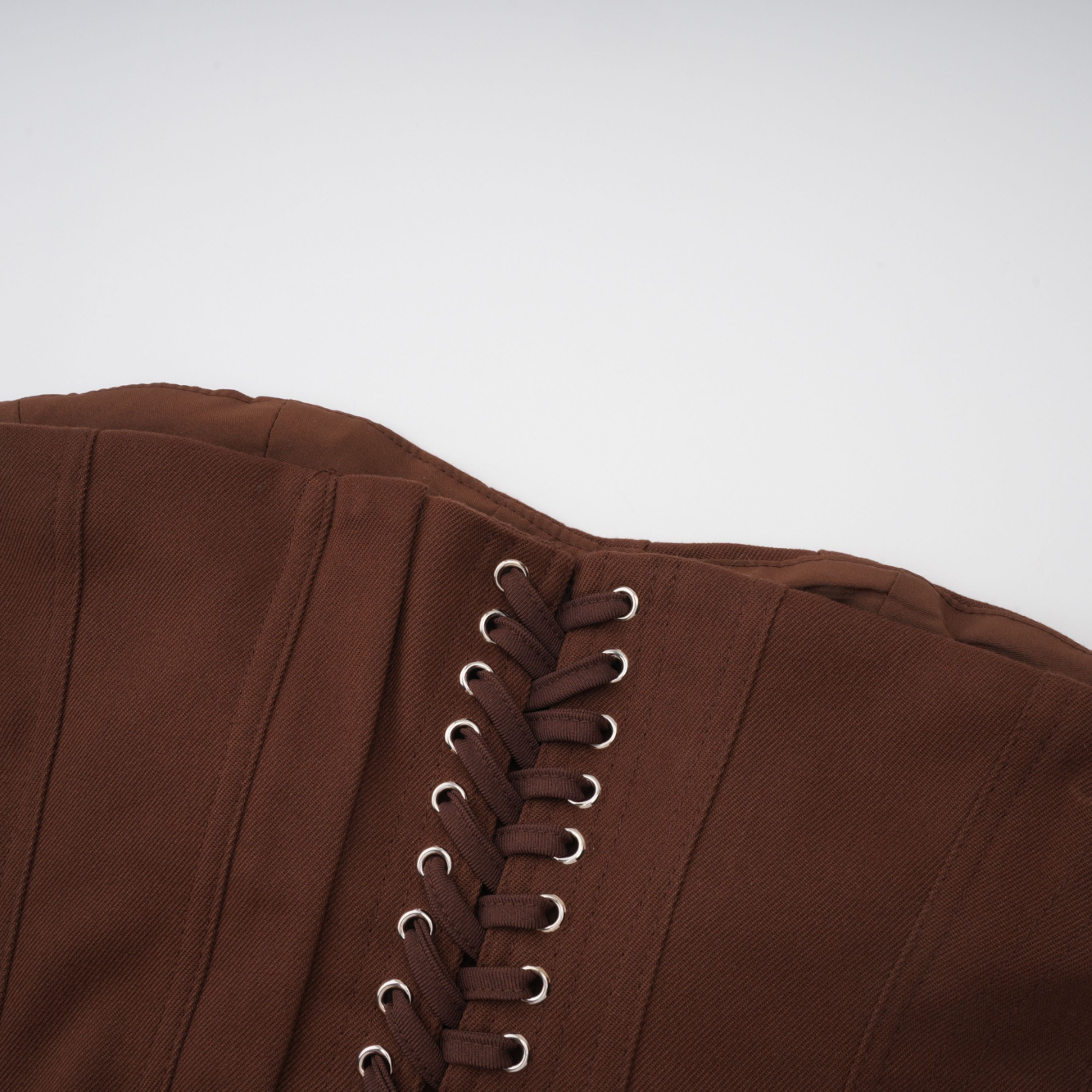 Indre Brown Lace Up Corset Crop Top