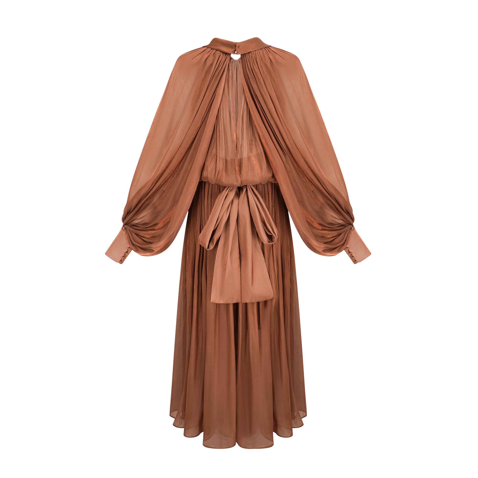 Mila Brown Pleated Satin Maxi Dress