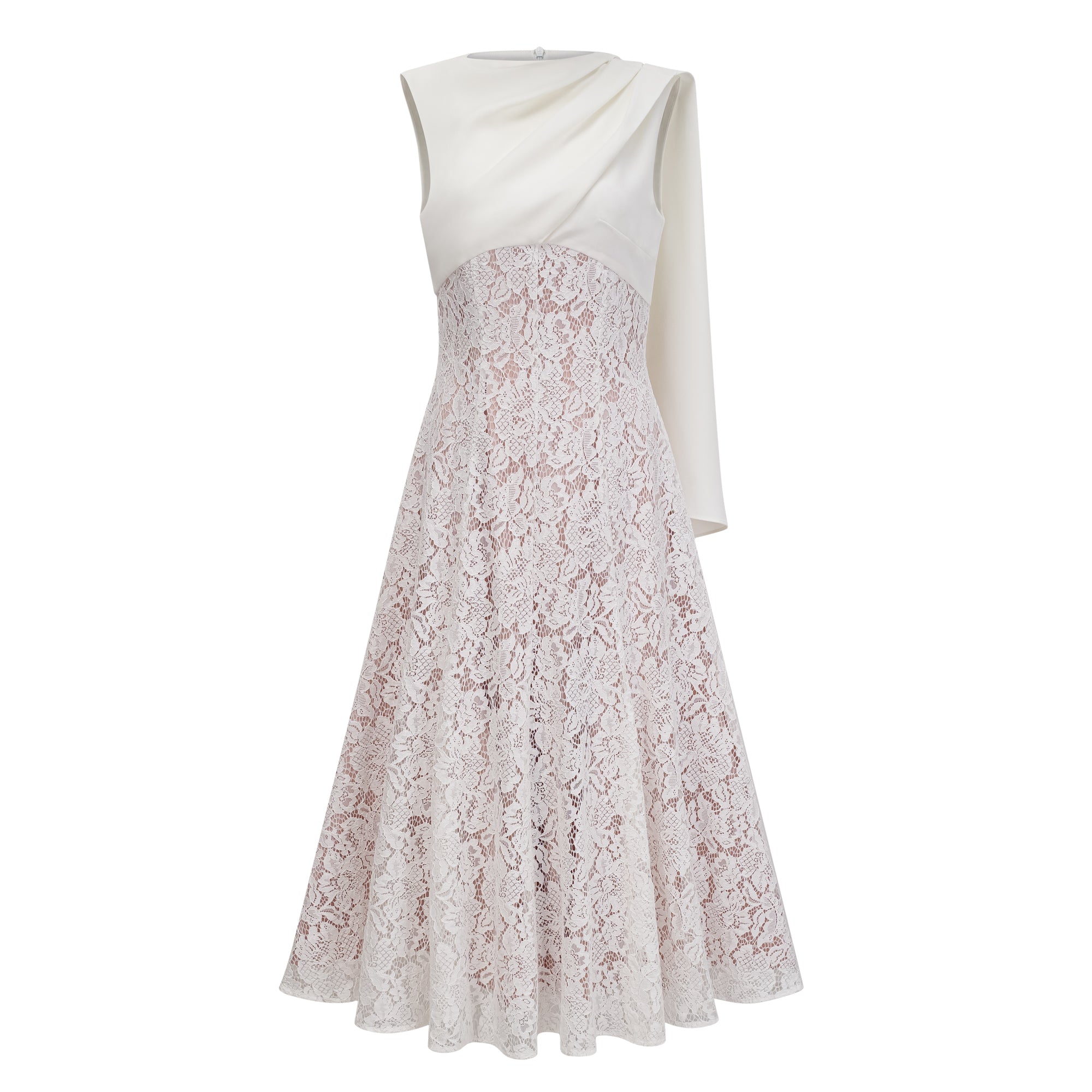 Marzia White Ribbon Detail Floral Lace Maxi Dress